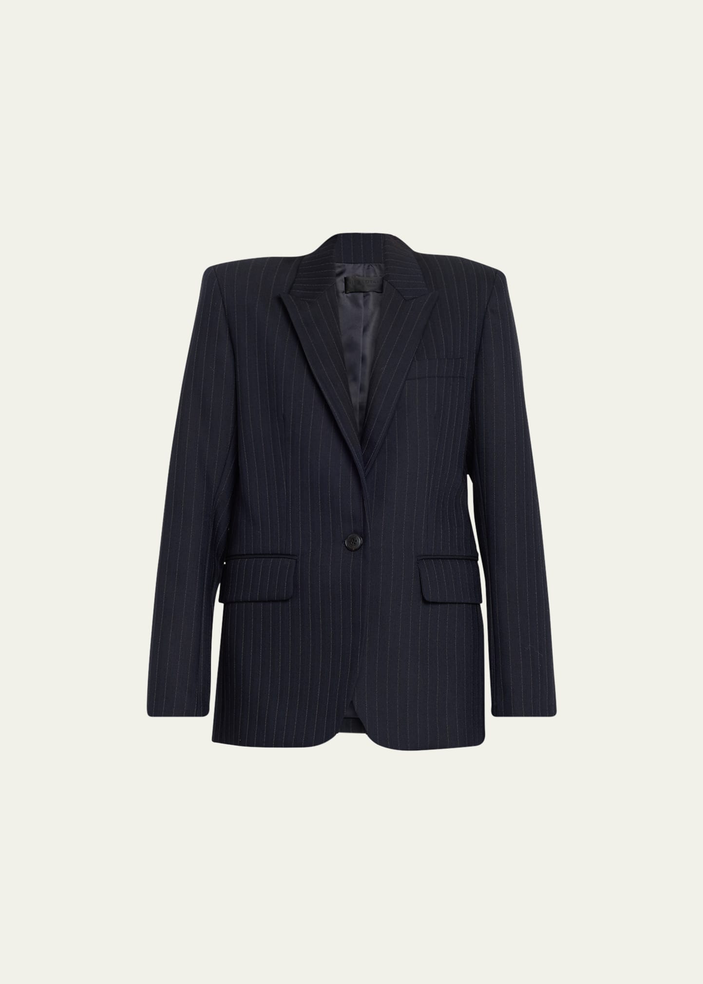 Shop Nili Lotan Adele Pinstripe Tailored Blazer Jacket In Navy Pin Stripe