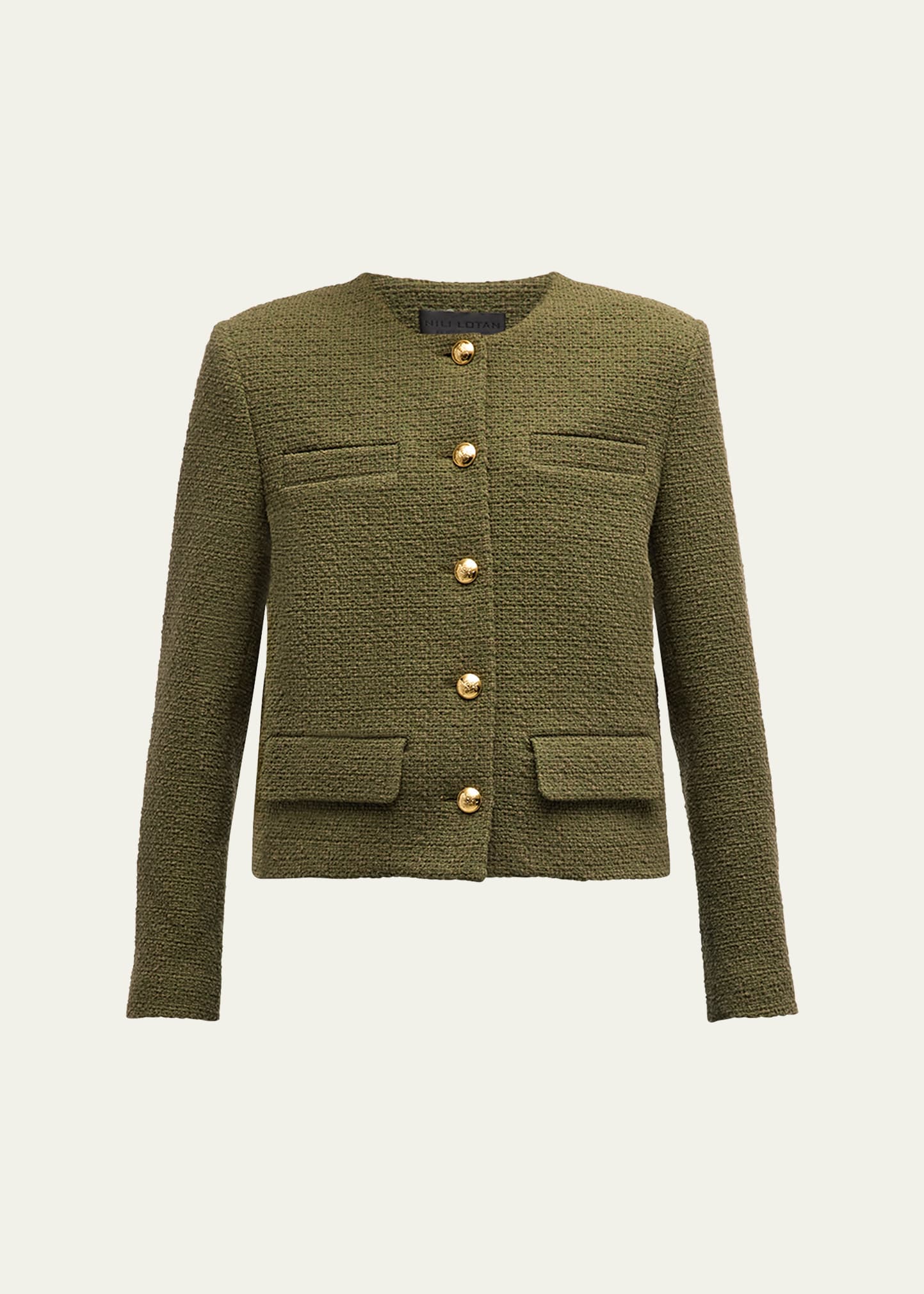 Shop Nili Lotan Paige Tweed Jacket In Army Green