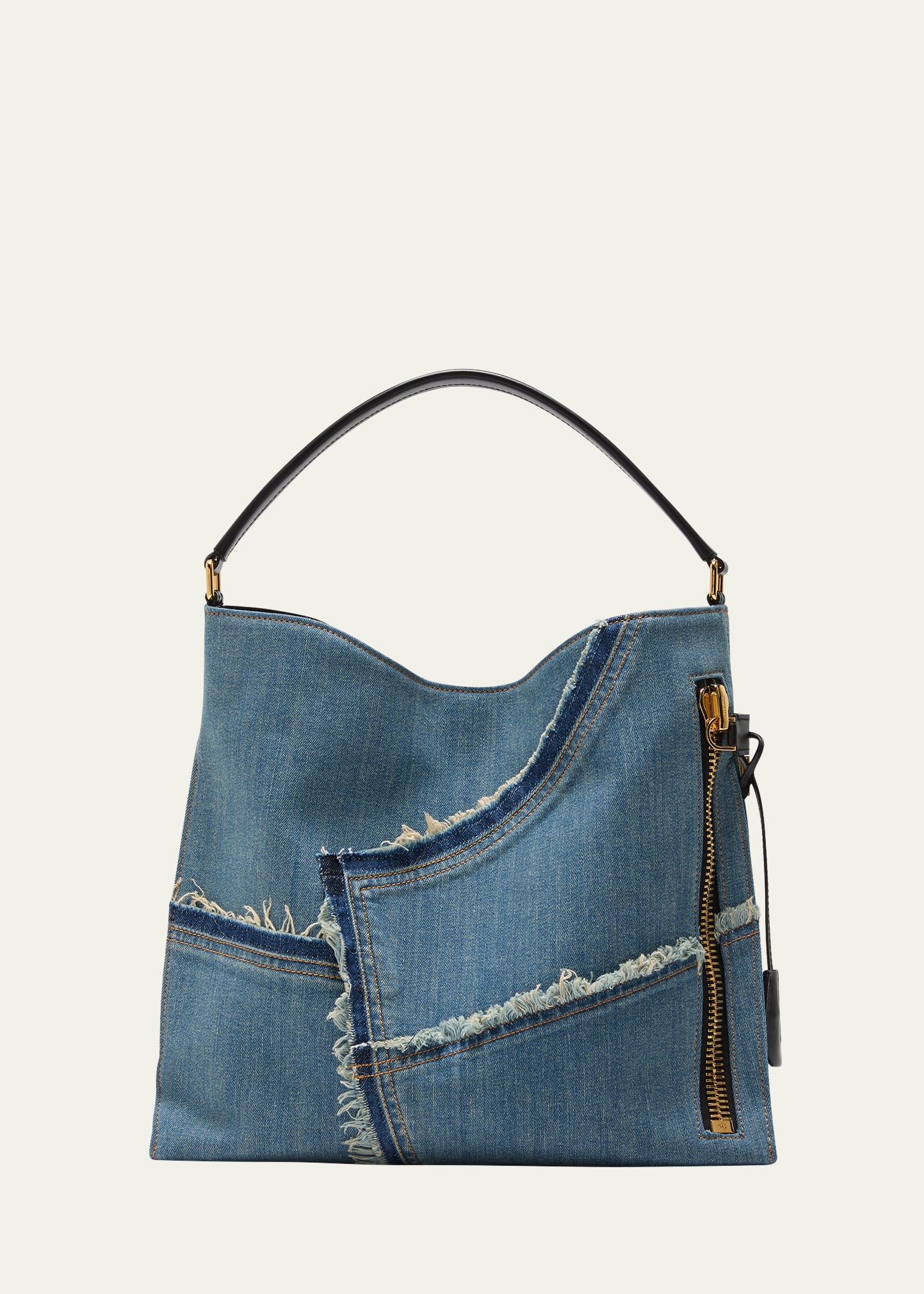 Tom Ford Alix Small Washed Denim Patchwork Shoulder Bag In Blue