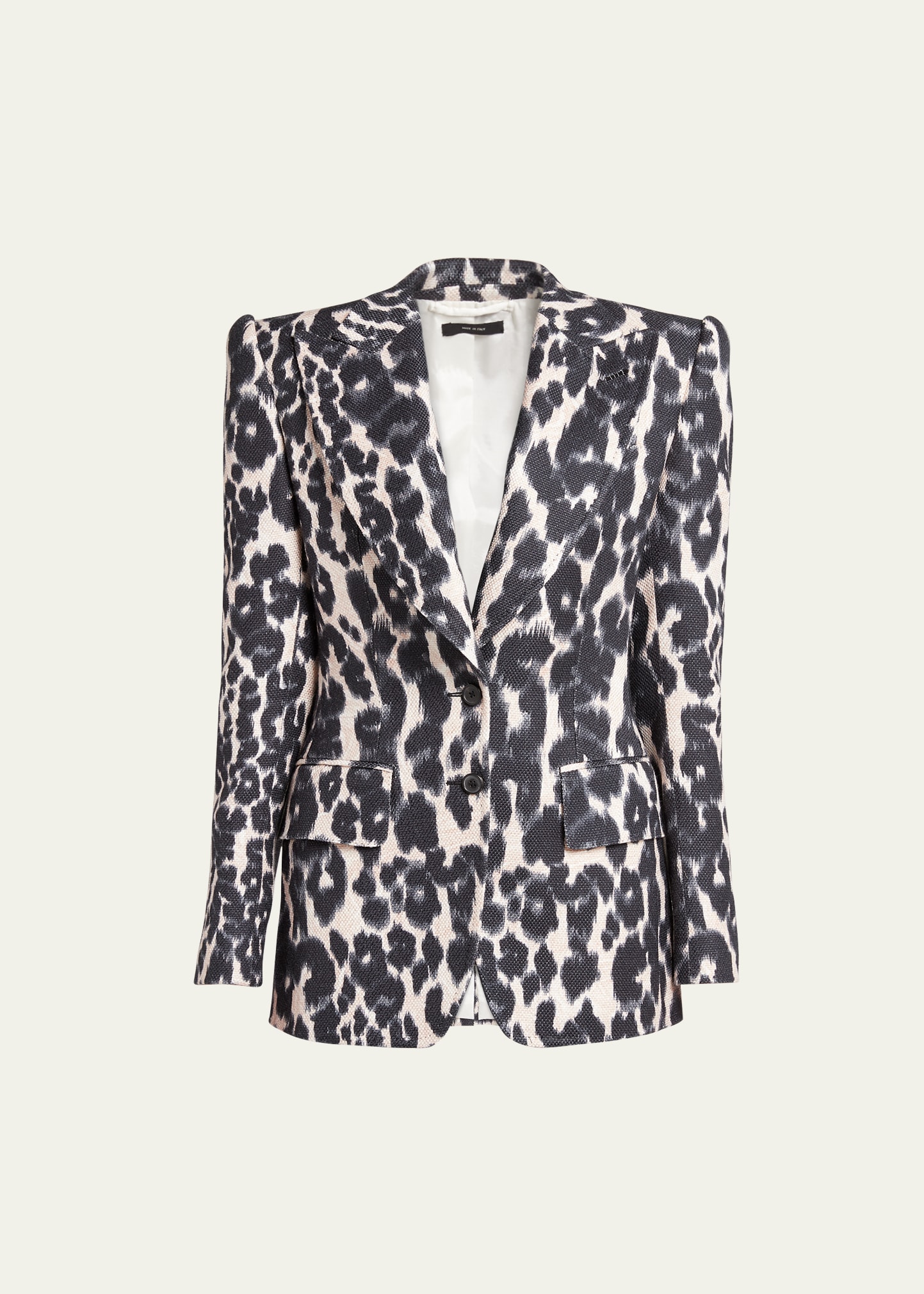 Shop Tom Ford Leopard Print Sculpted Blazer Jacket In Chalk And Bl