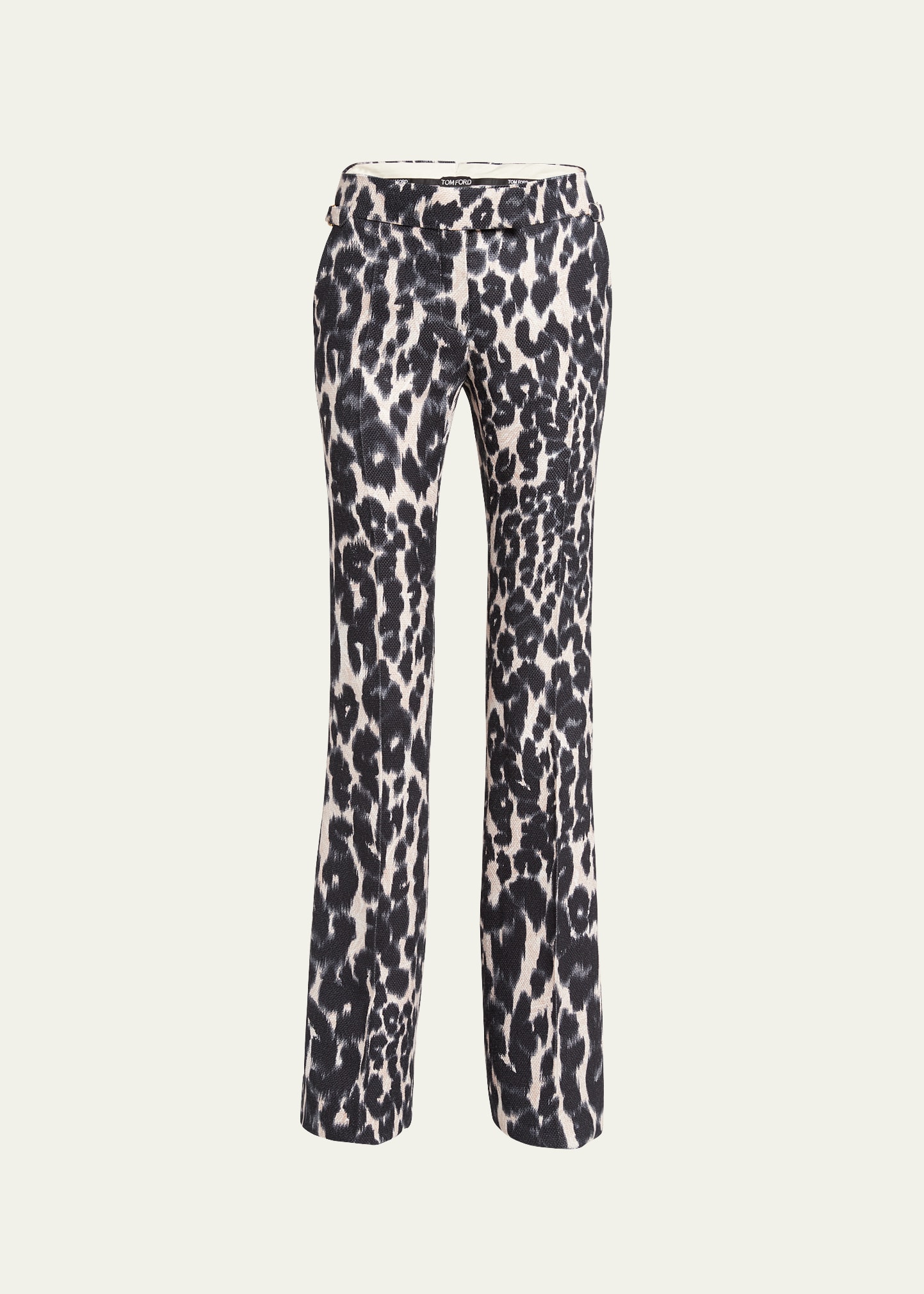 Shop Tom Ford Flared Leopard Print Trousers In Chalk And Bl