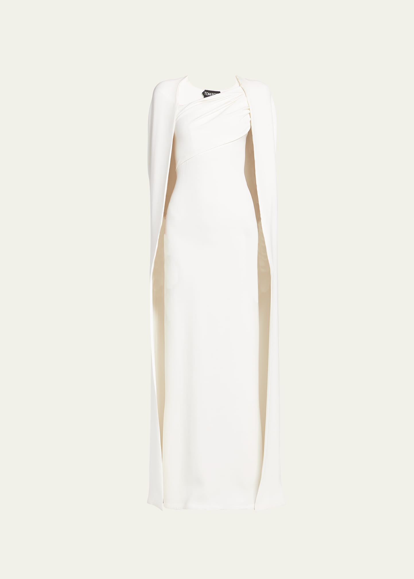 Tom Ford Draped Cape Silk Gown In Chalk