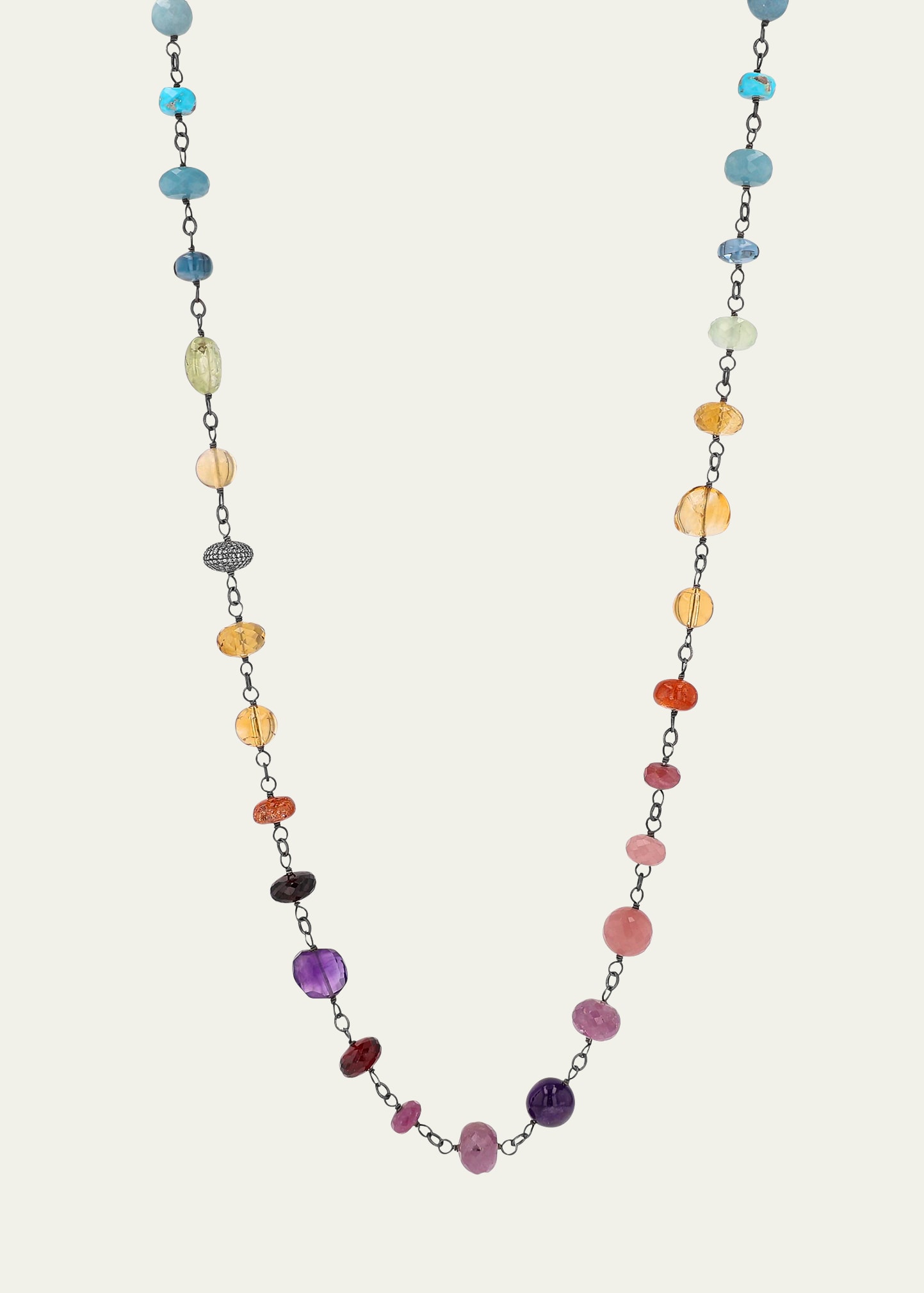 Rainbow Gemstone Long Wire Wrap Necklace, 44"L