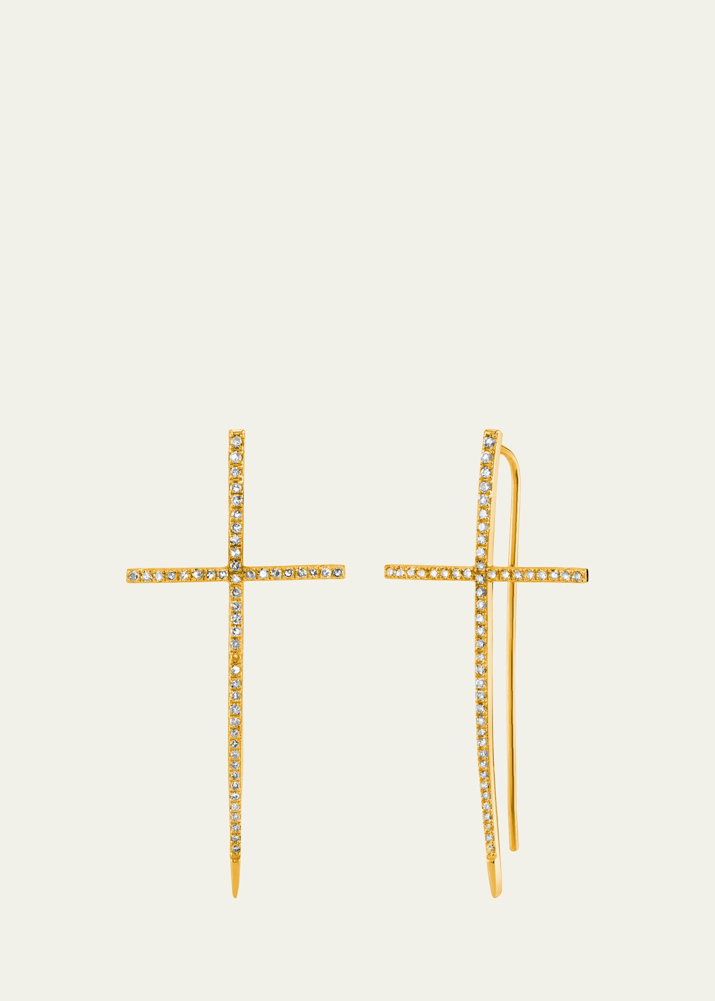 14K Pave Diamond Cross Stick Earrings