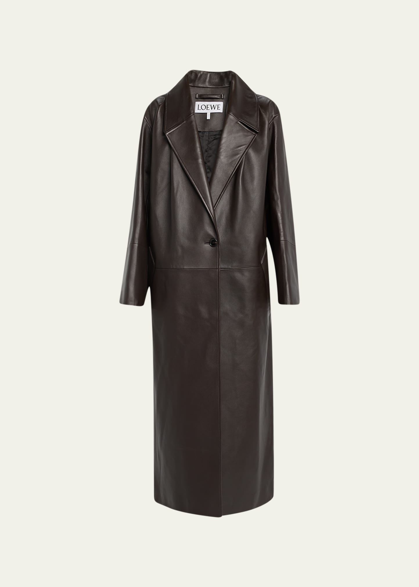 Shop Loewe Long Leather Tailored Coat In Dark Brown