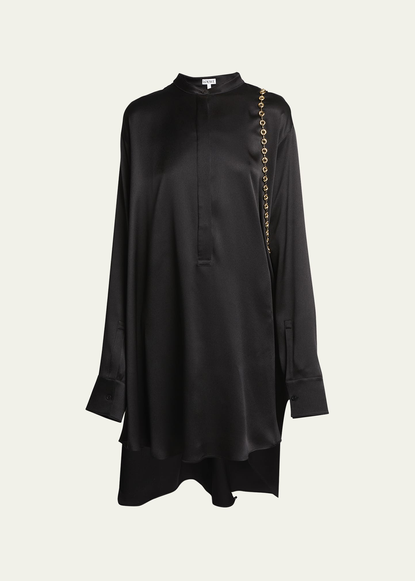 Shop Loewe Silk Shirtdress With Chain Drape Detail In Black