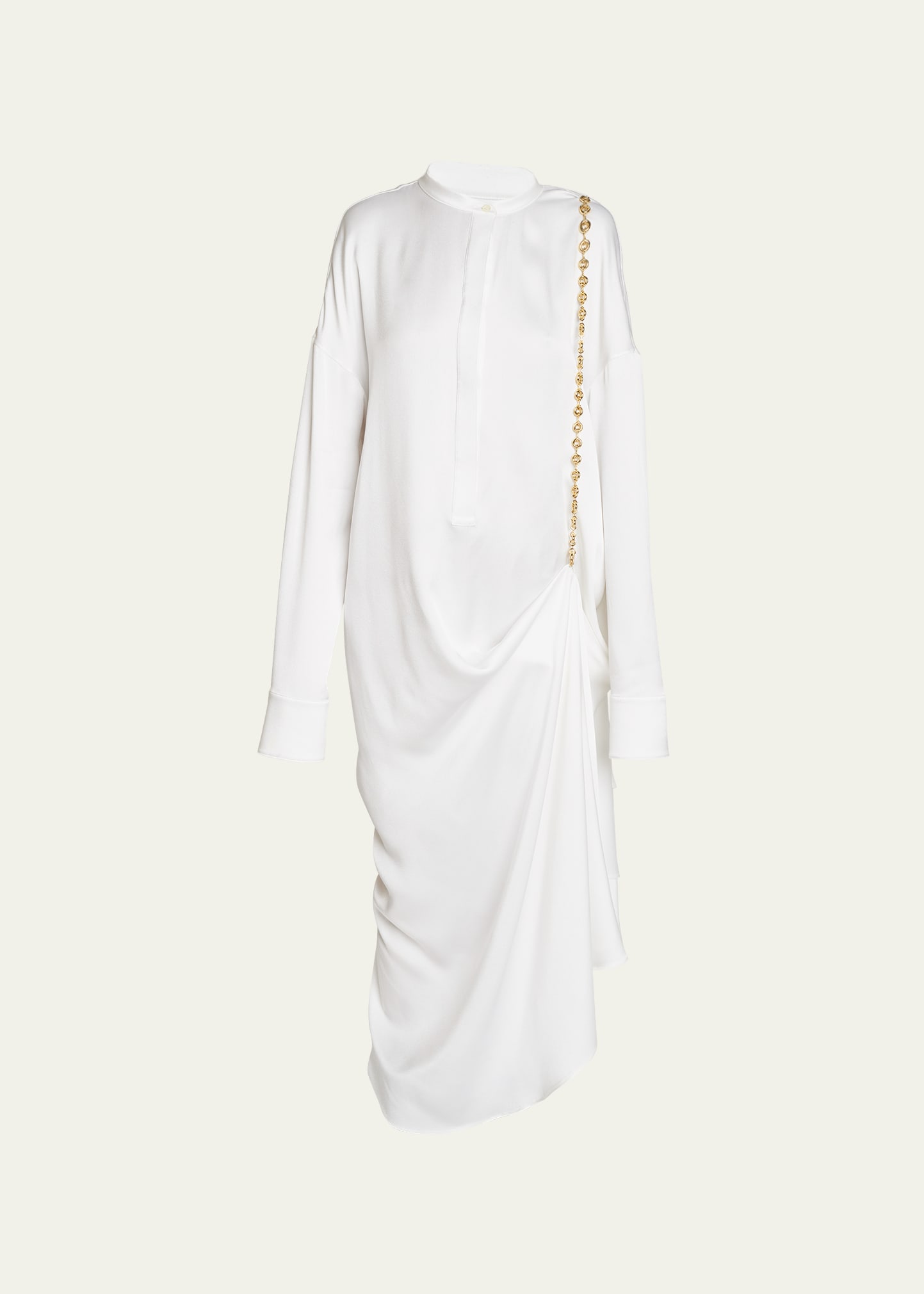 Shop Loewe Silk Long Shirtdress With Chain Drape Detail In Optic Whit