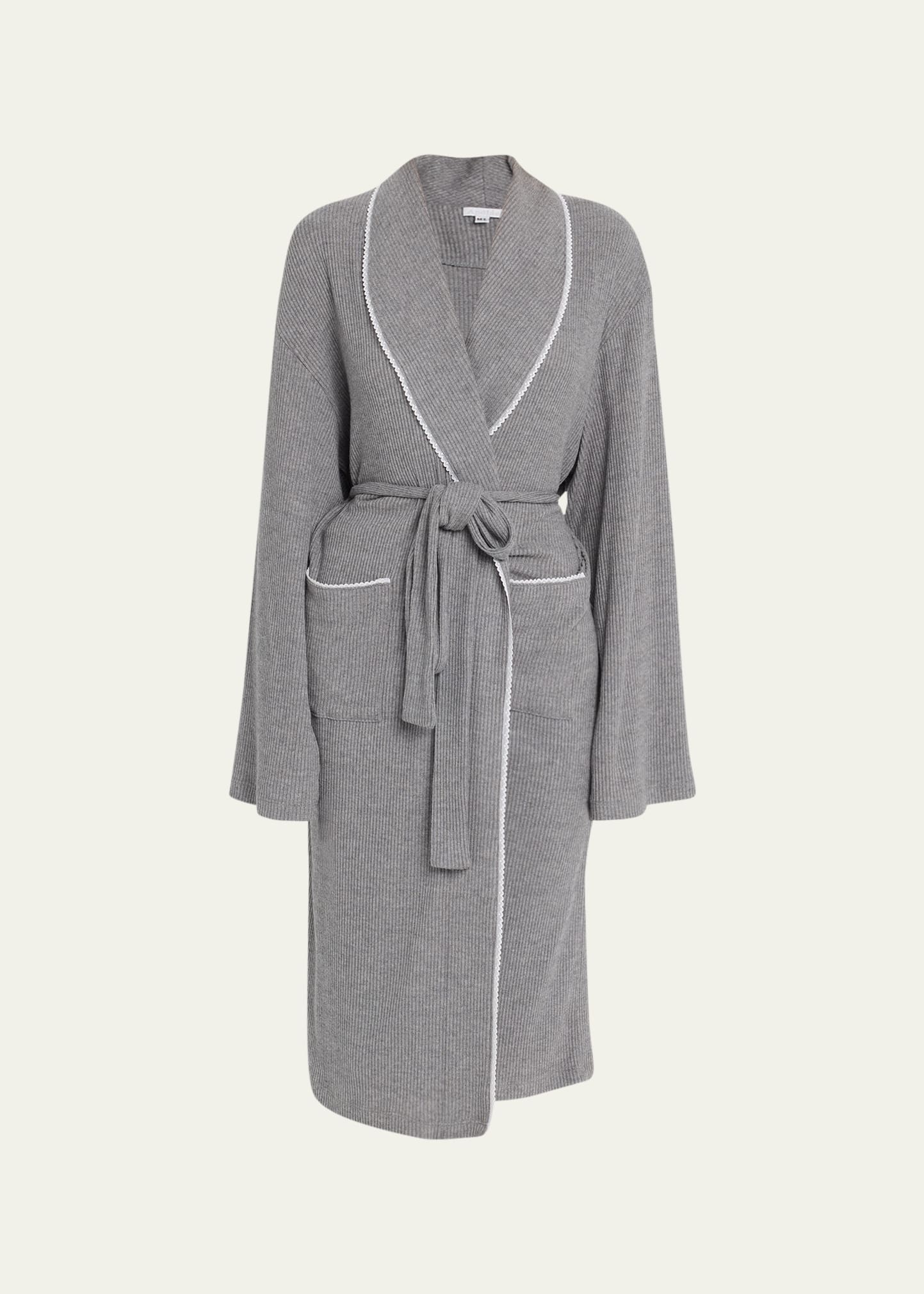 Andine Francesca Ribbed Lace-trim Robe In Grey