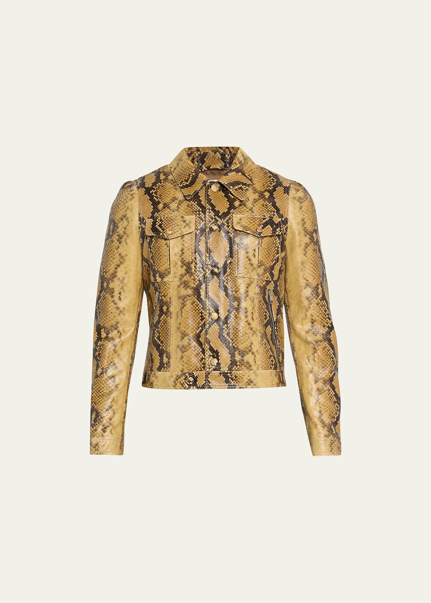Shop Bally Men's Snake-print Leather Blouson Jacket In Rattan 50