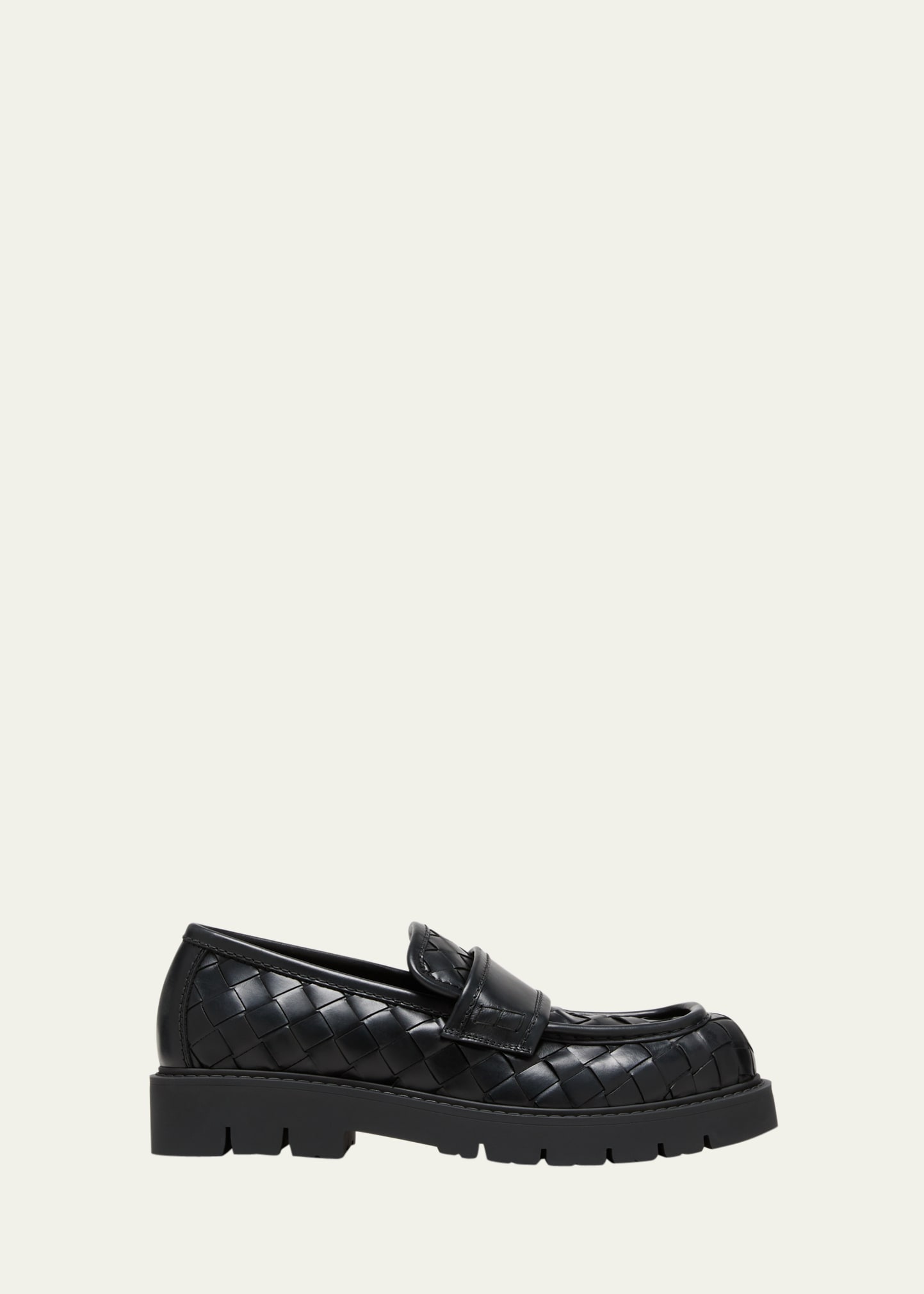 Bottega Veneta Men's Haddock Intrecciato Leather Penny Loafers In Black