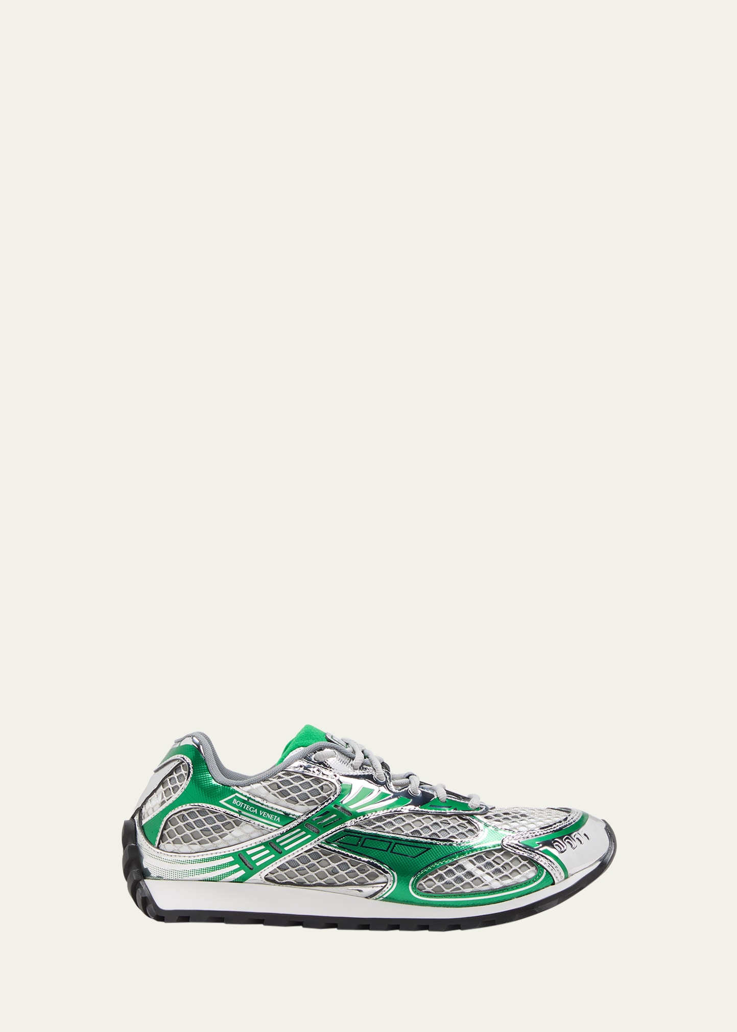 Bottega Veneta Technical Fishnet Sneaker In Green Metallic