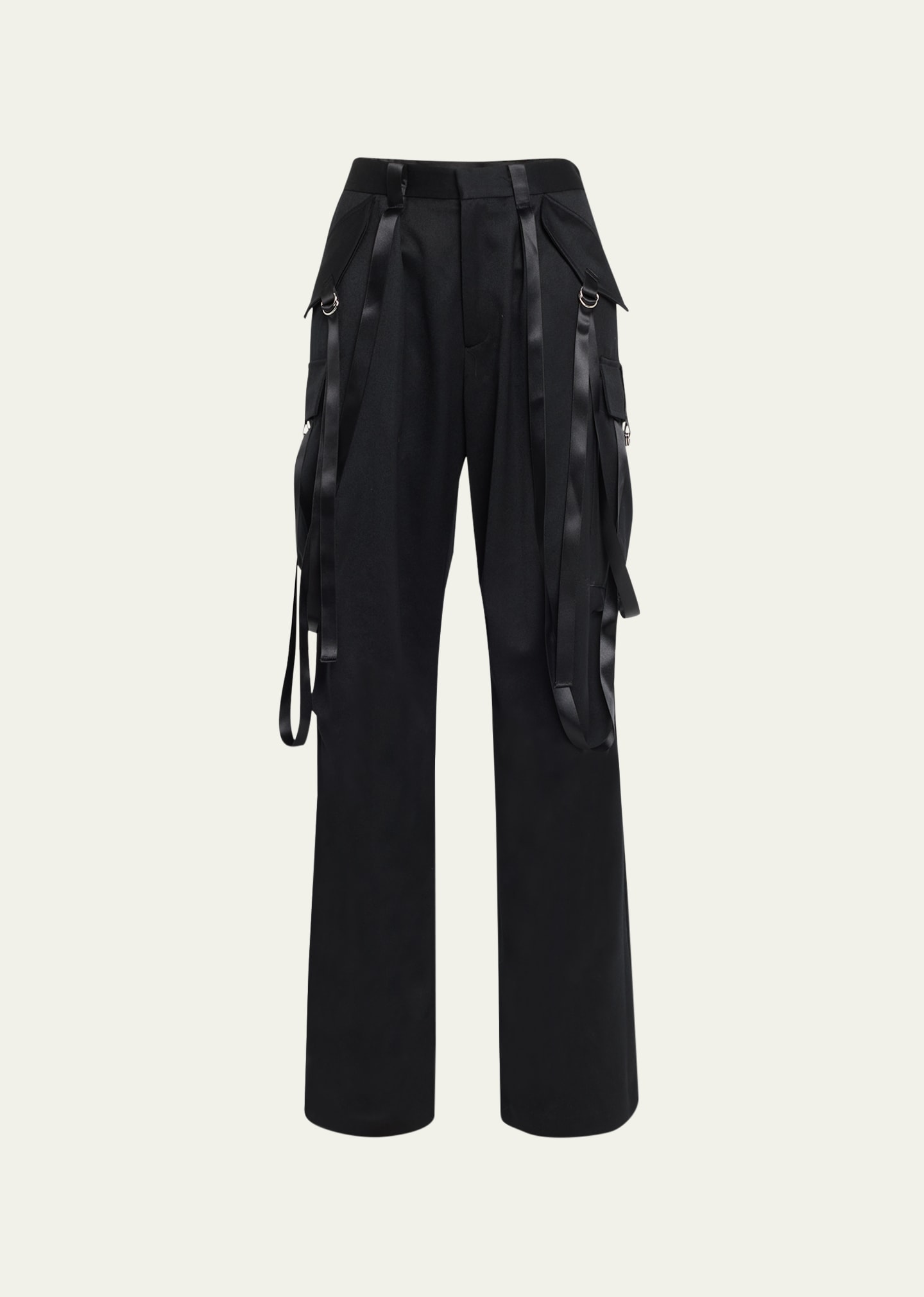 R13 Pleated Wool-satin Wide-leg Cargo Pants In Black W Satin