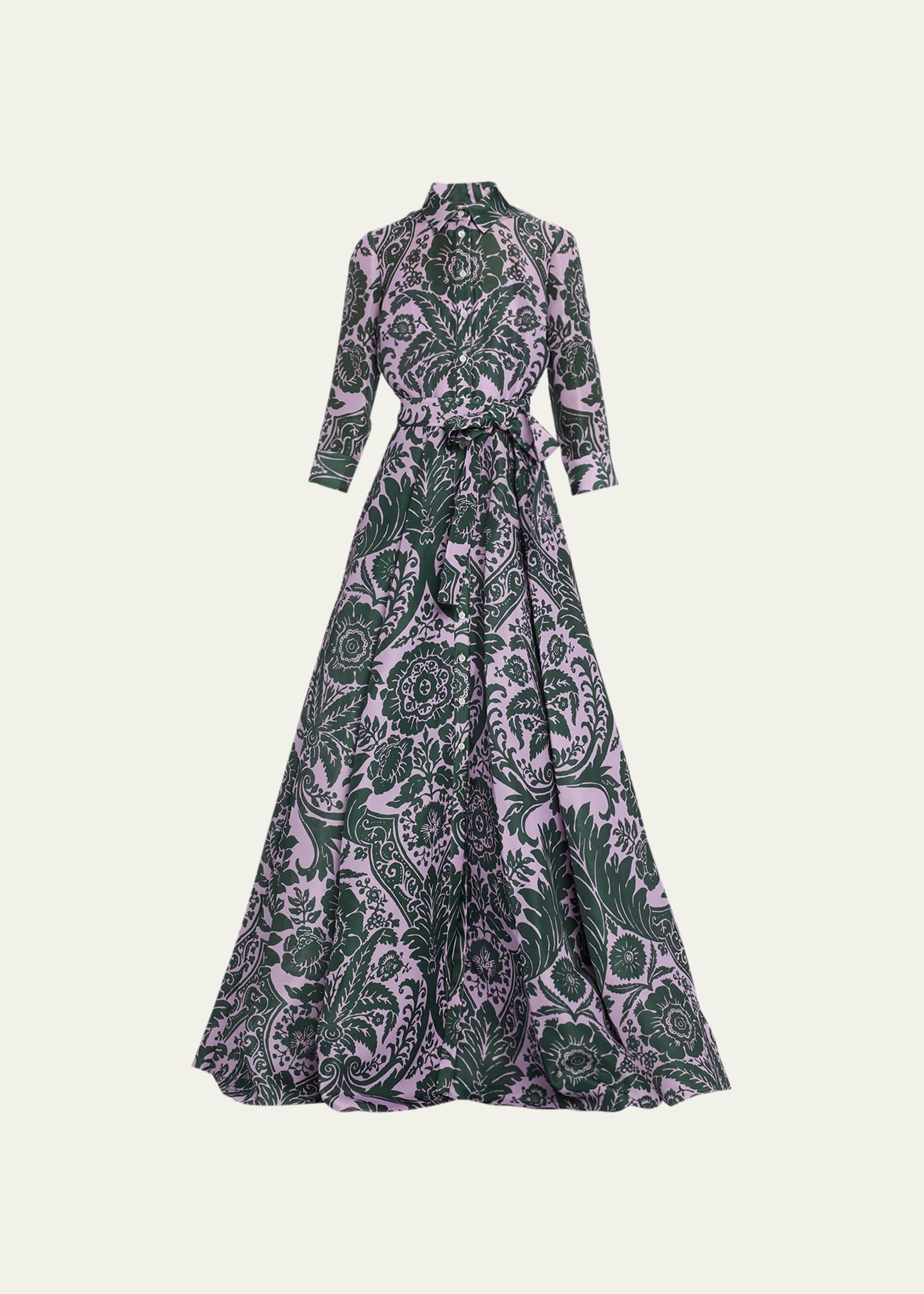 Printed Trench Gown with Self-TIe Belt