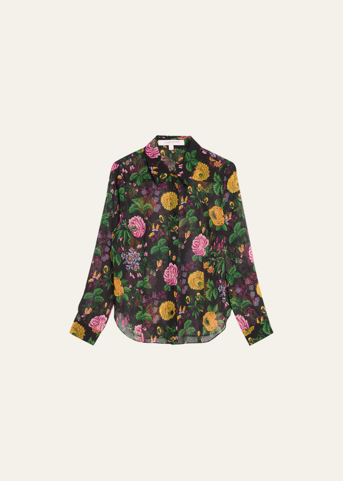 CAROLINA HERRERA SHEER FLORAL PRINT BUTTON-FRONT SHIRT