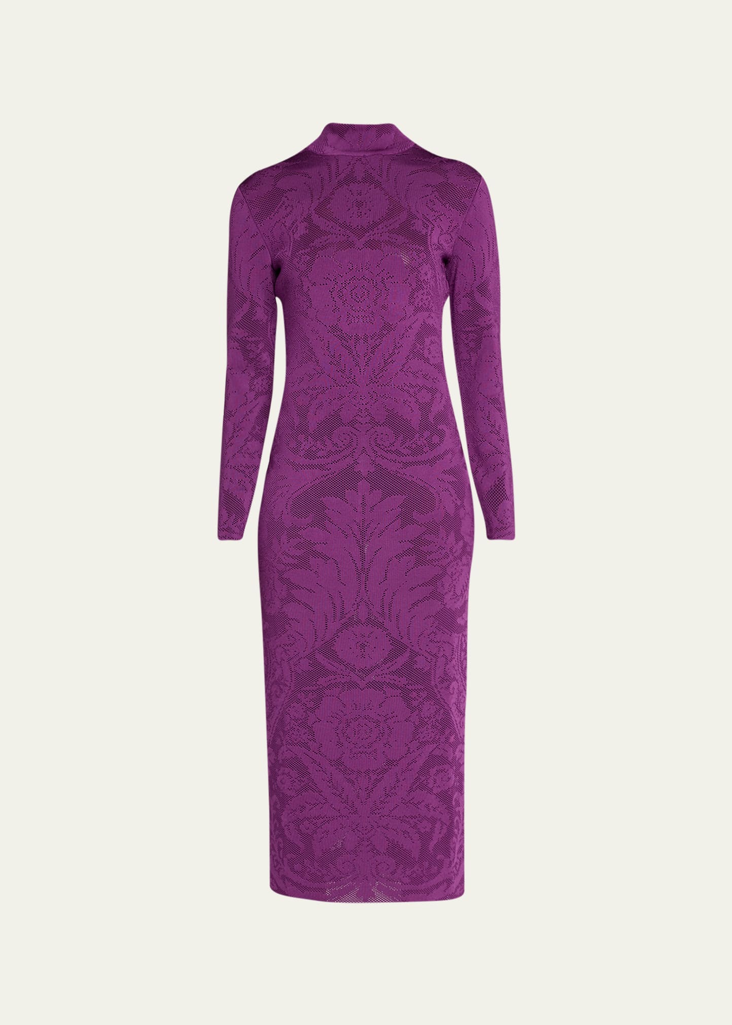 Lace Knit Turtleneck Midi Dress