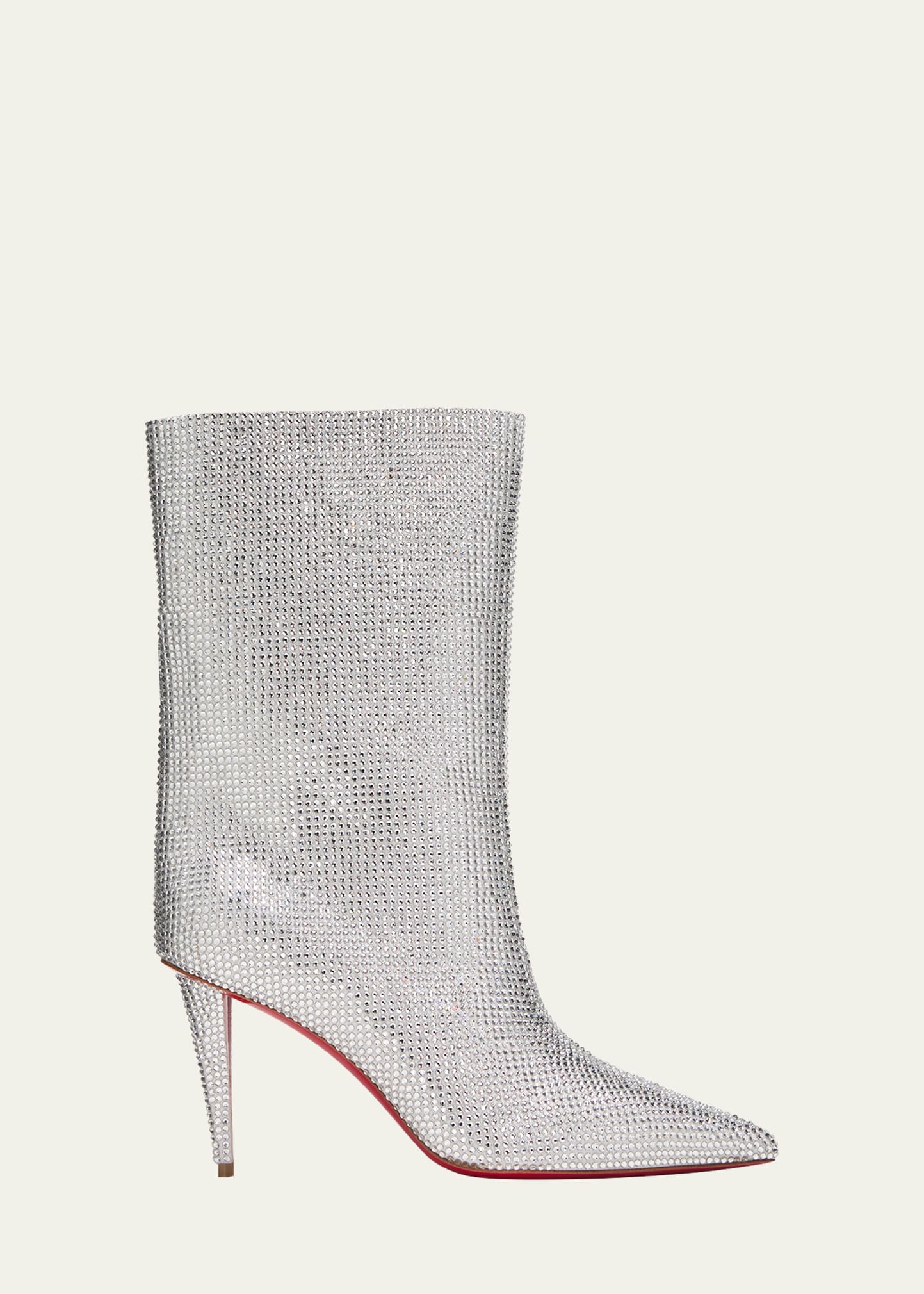 Christian Louboutin Astrilarge Strass Red Sole Stiletto Booties In Silvercrystal