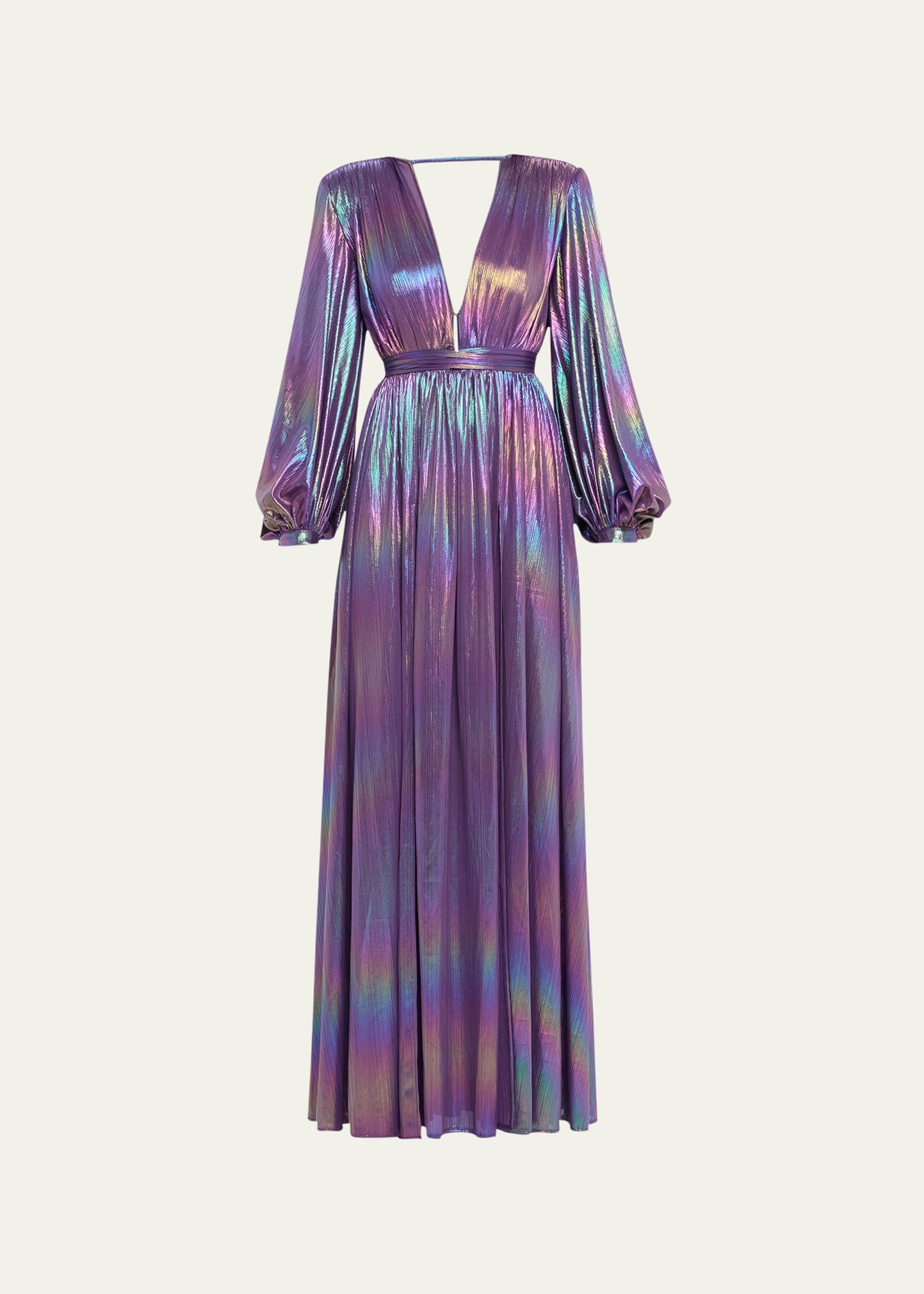 Zoe Deep V-Neck Metallic Empire Gown