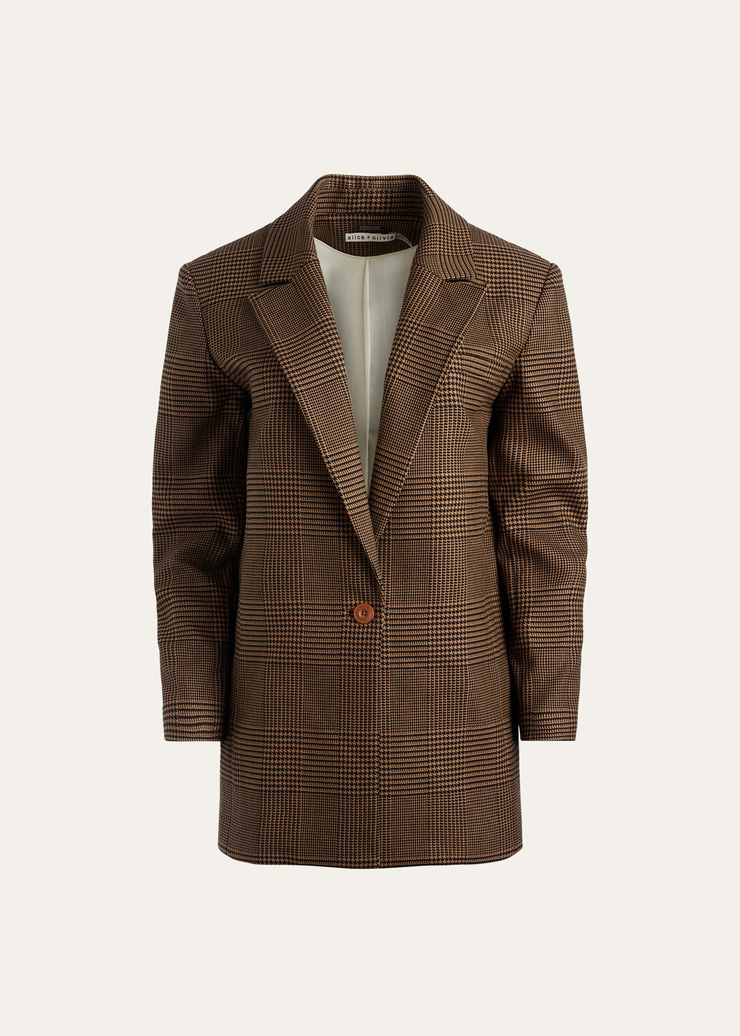 Alice + Olivia Colley Glen Plaid Longline Blazer in Camel/Black