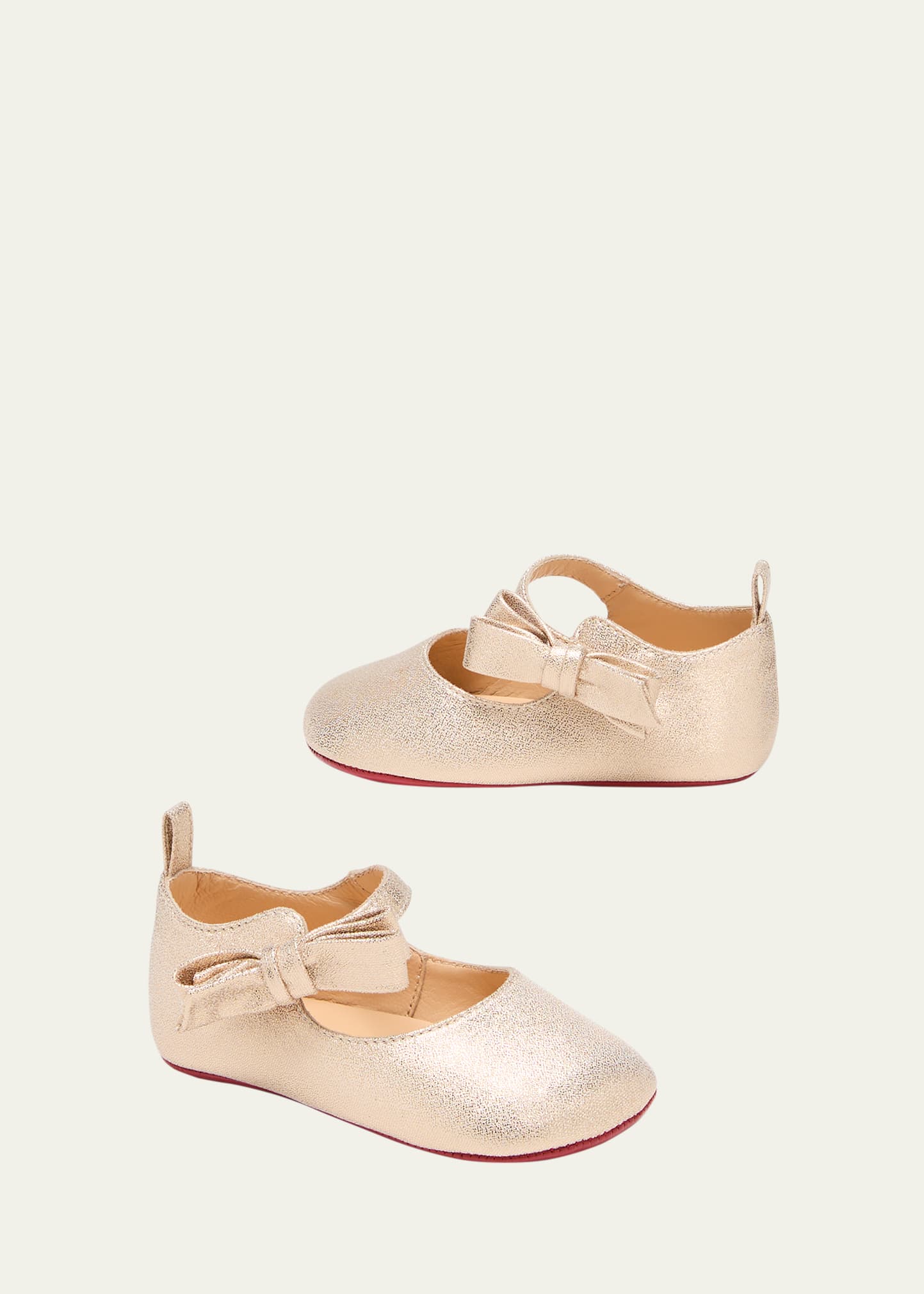 Christian Louboutin Girl's Lou Babe Shimmer Bow Ballerina Shoes, Baby In Platine