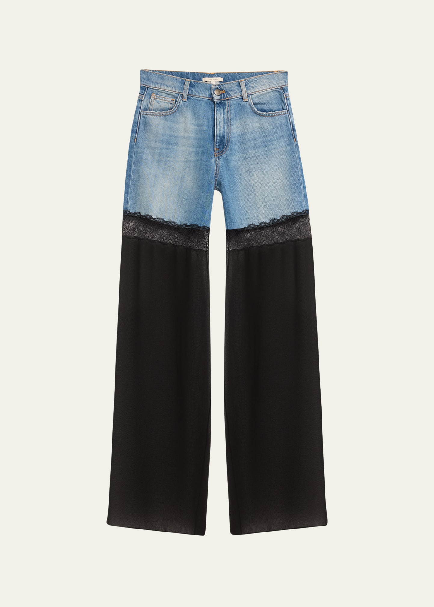 Nensi Dojaka Hybrid Wide Leg Denim Pants With Sheer Panels In Blue Black