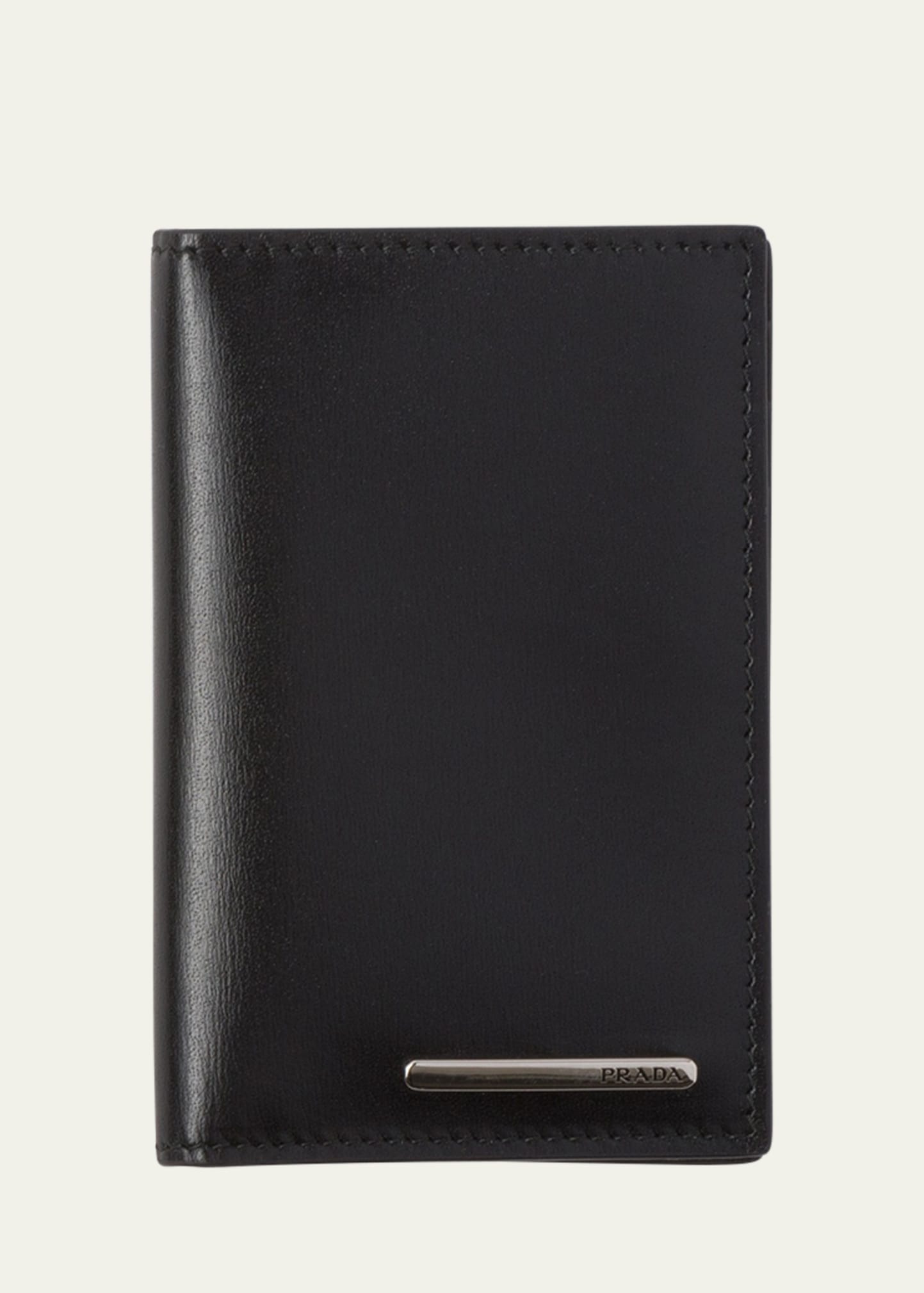 Prada Men's Leather Bifold Card Holder In F0002 Nero
