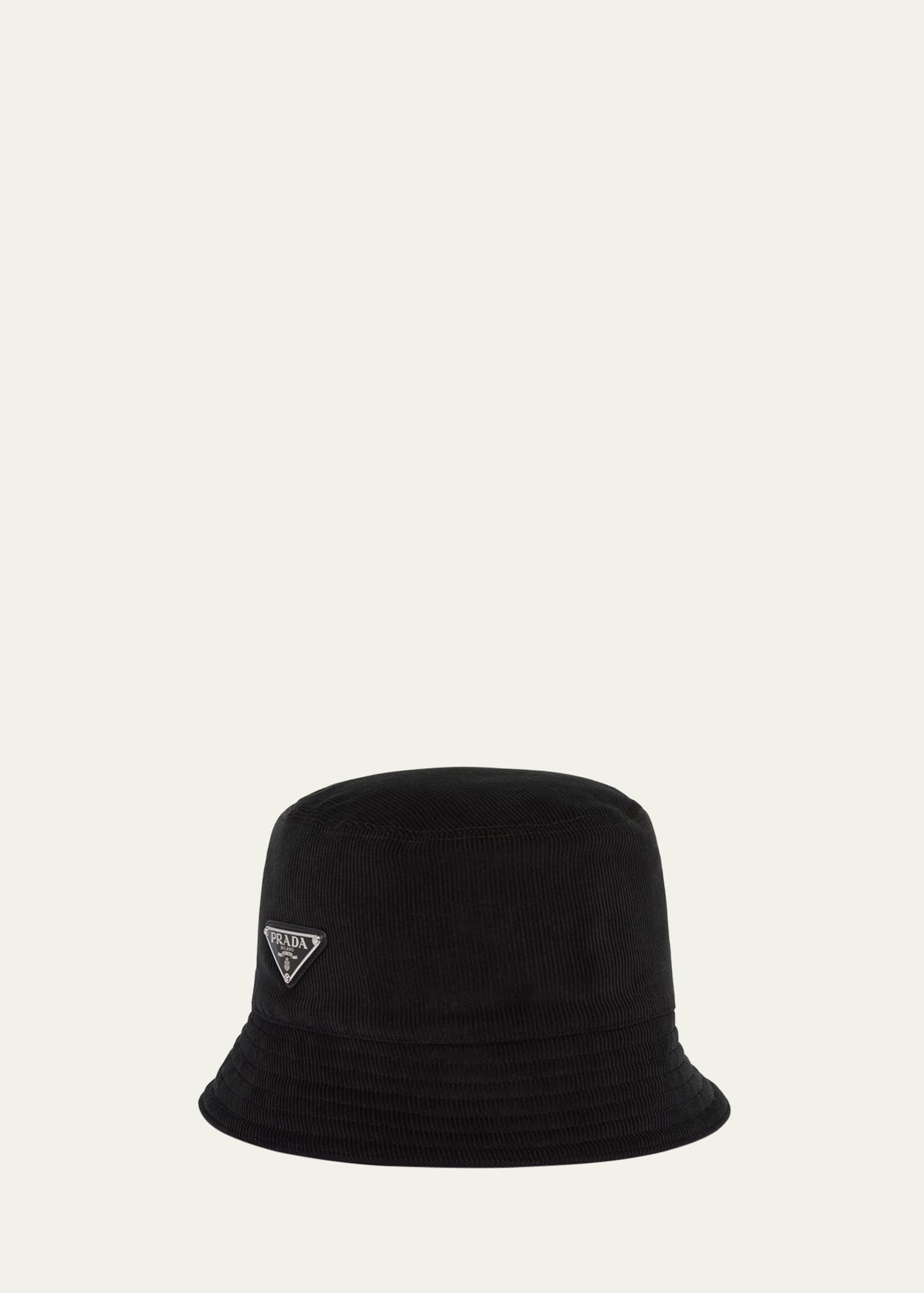 Shop Prada Men's Triangle Logo Corduroy Bucket Hat In F0002 Nero