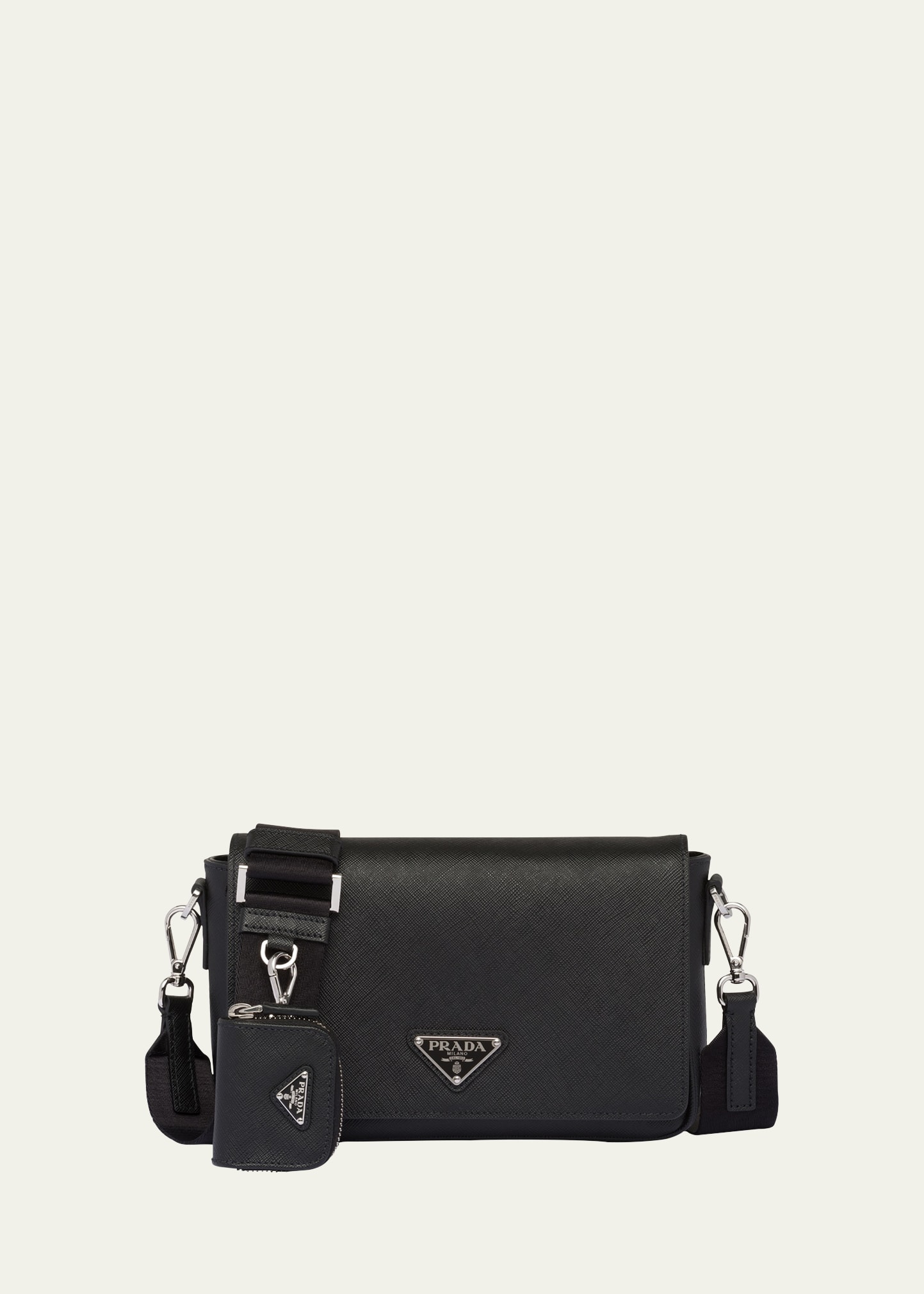 Prada Man Black Leather And Nylon Crossbody Bag 