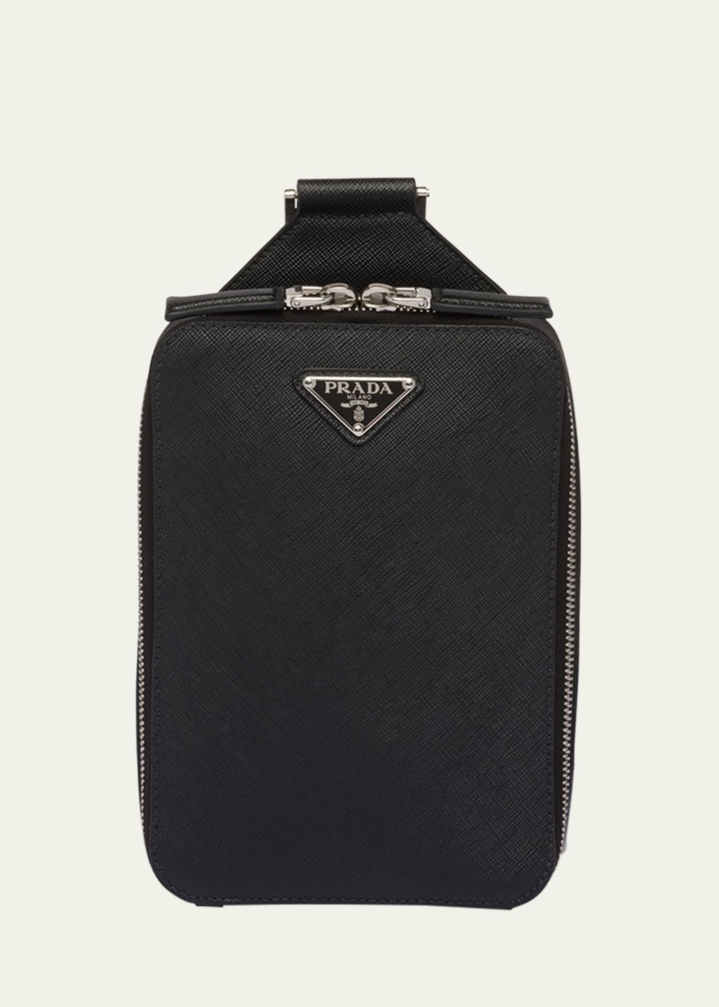 Prada Men's Saffiano Leather Sling Backpack In F0002 Nero