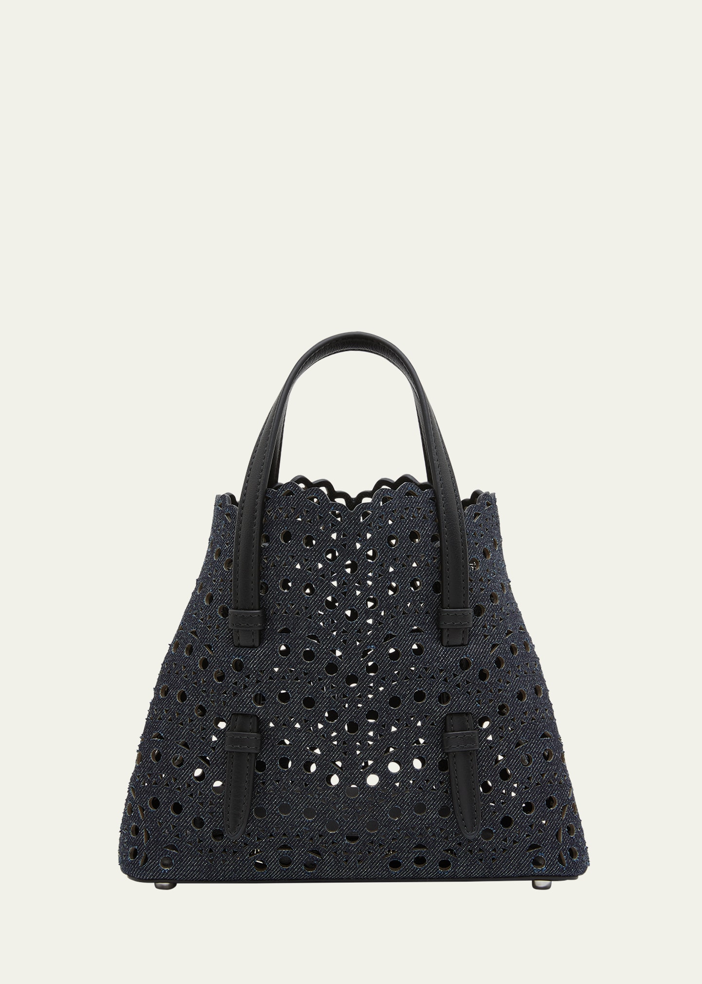 Mina 20 Perforated Denim Top-Handle Bag