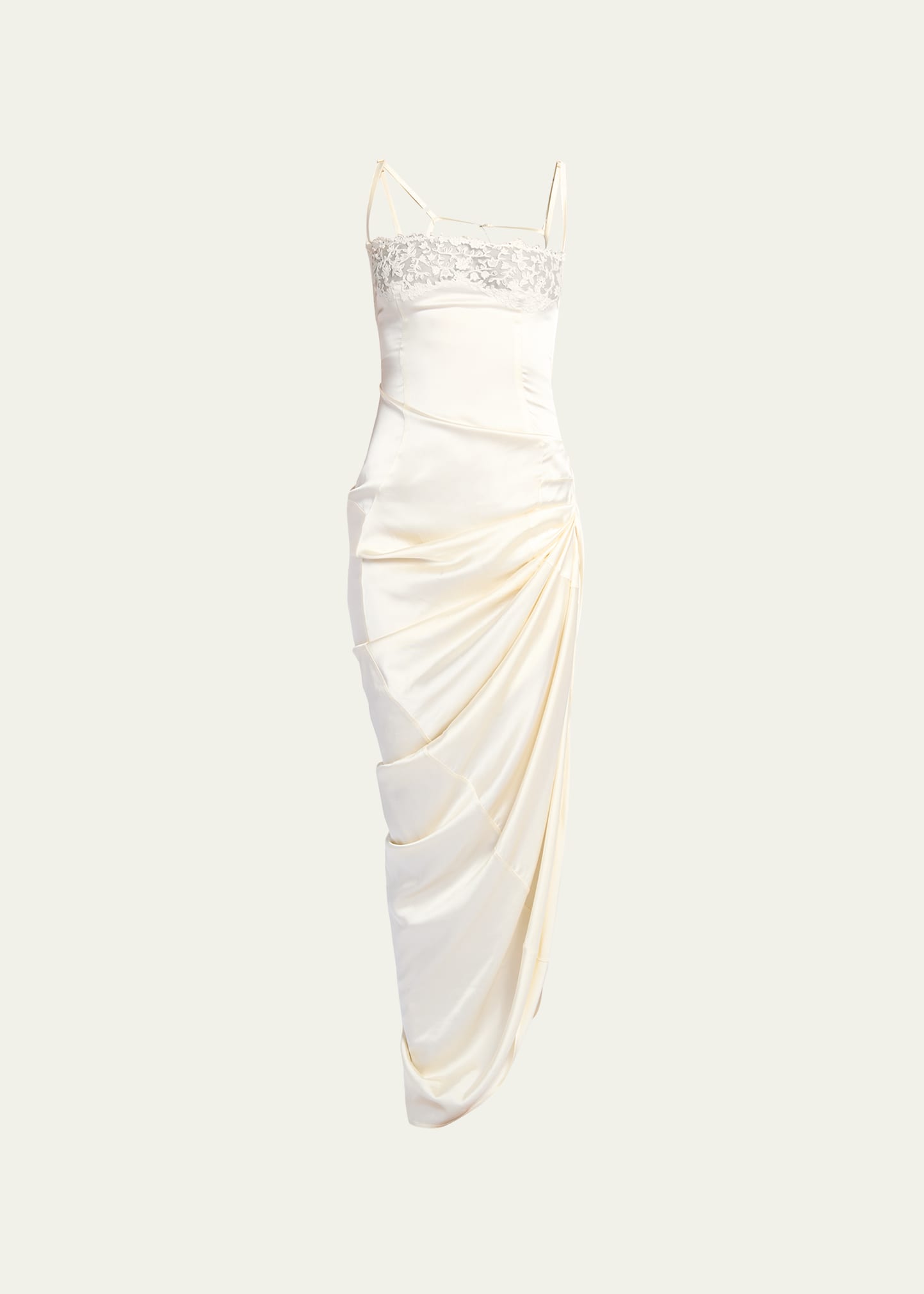 Shop Jacquemus La Saudade Longue Brodee Draped Midi Dress In Off White