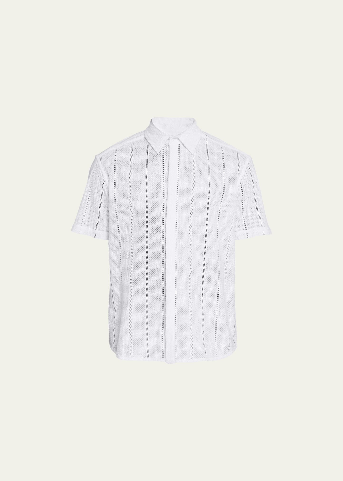 Thorsun Men's Crochet Broad-stripe Shirt In White