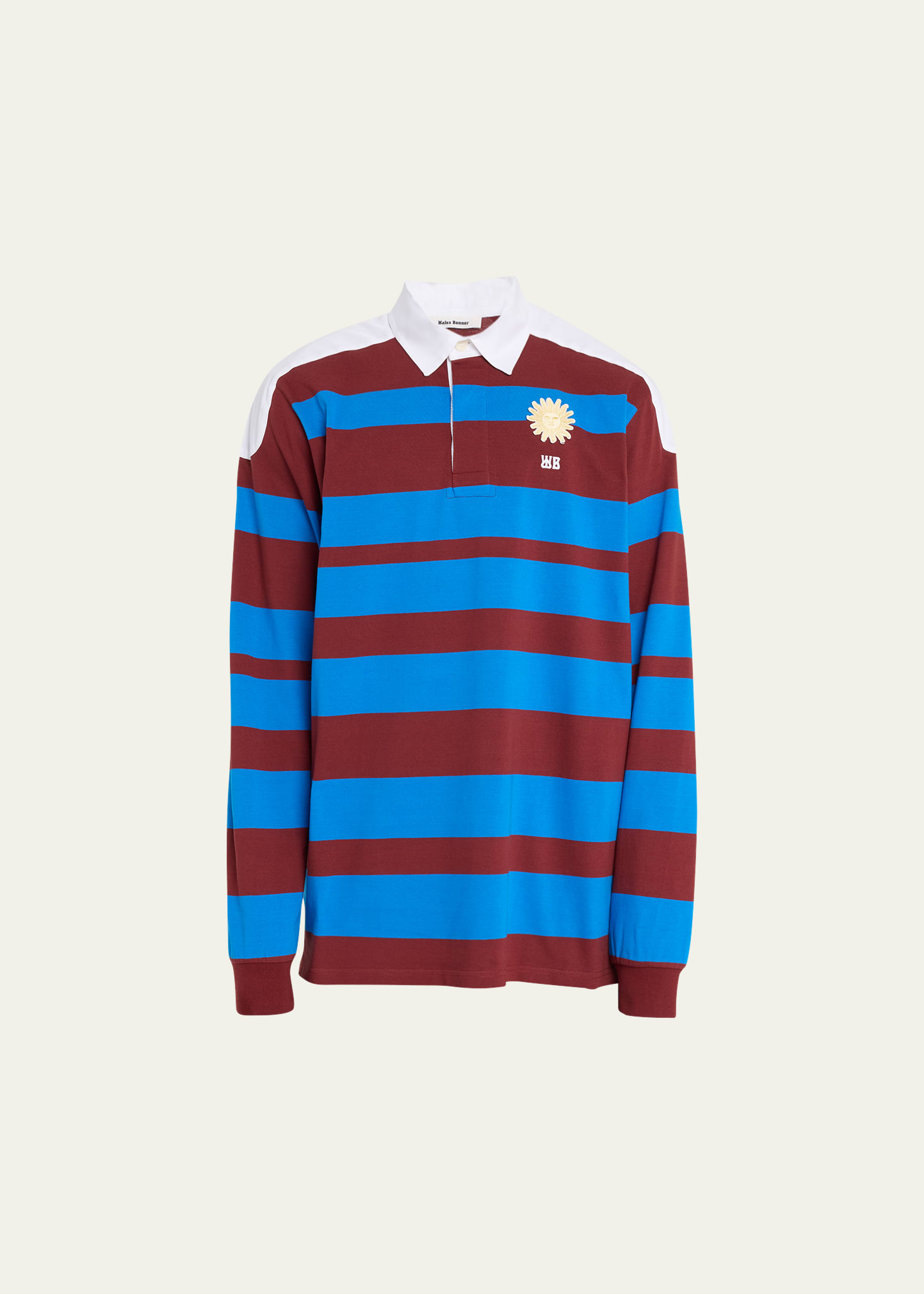 Shop Wales Bonner Men's Block Stripe Rugby Shirt In Blue And Red