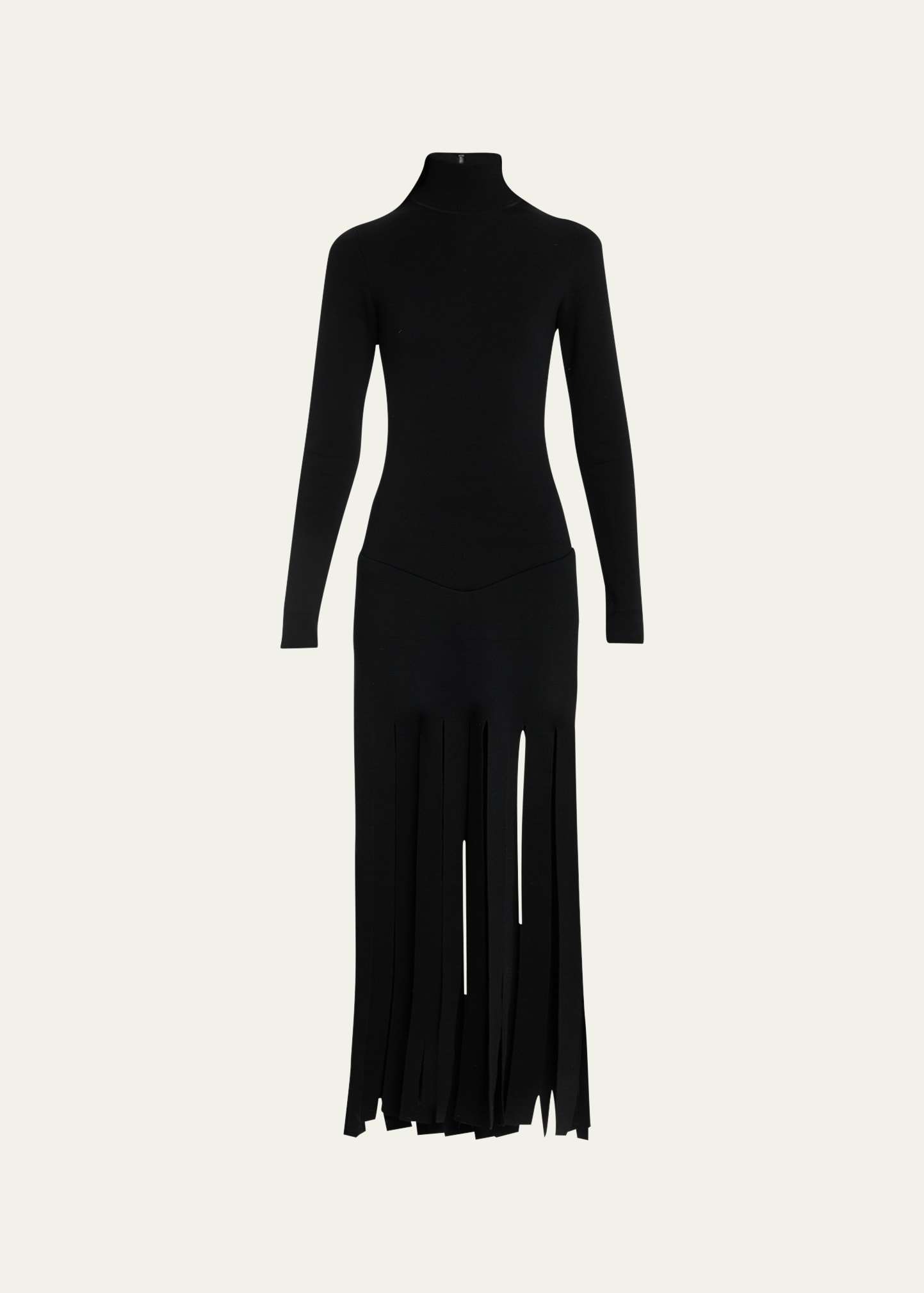 Michael Kors Turtleneck Streamer-hem Knit Midi Dress In Black
