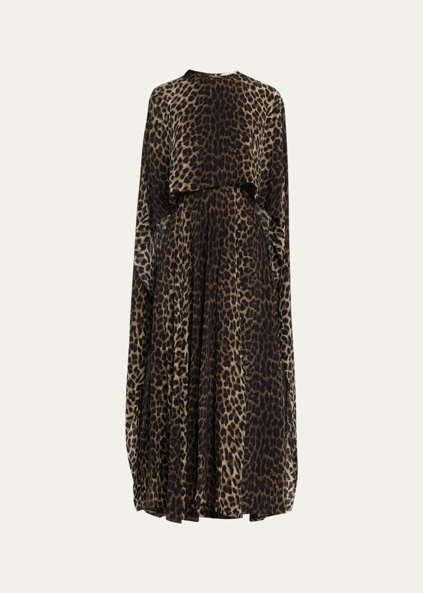 Leopard-Print Side-Slit Midi Cape Dress