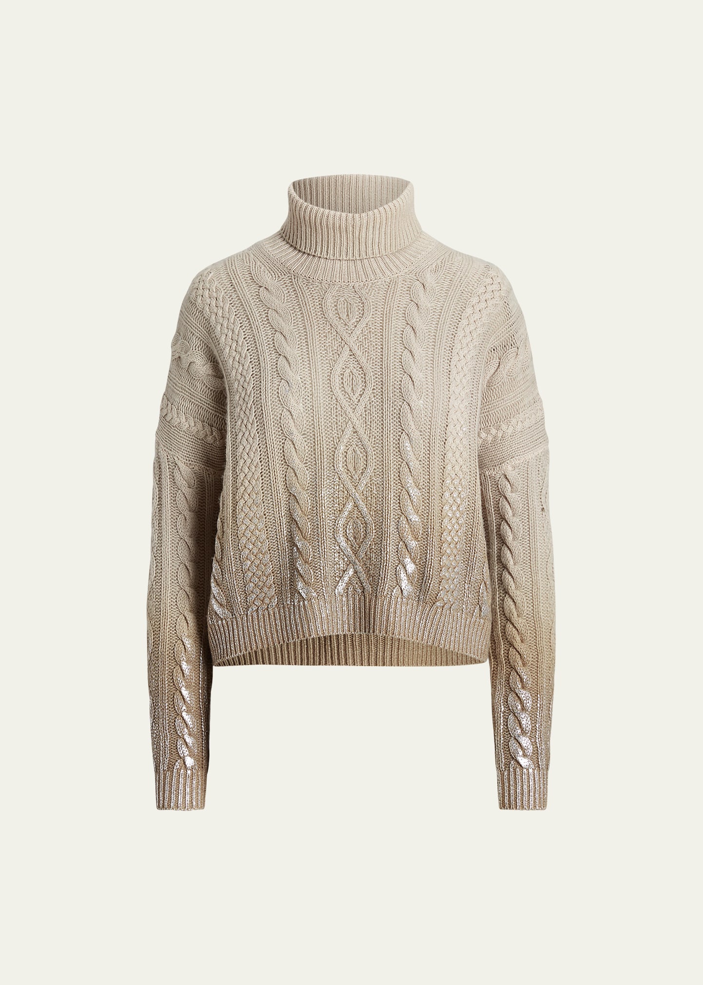 Shop Ralph Lauren Cashmere Turtleneck Sweater With Artisanal Handpainted Detail In Wheat
