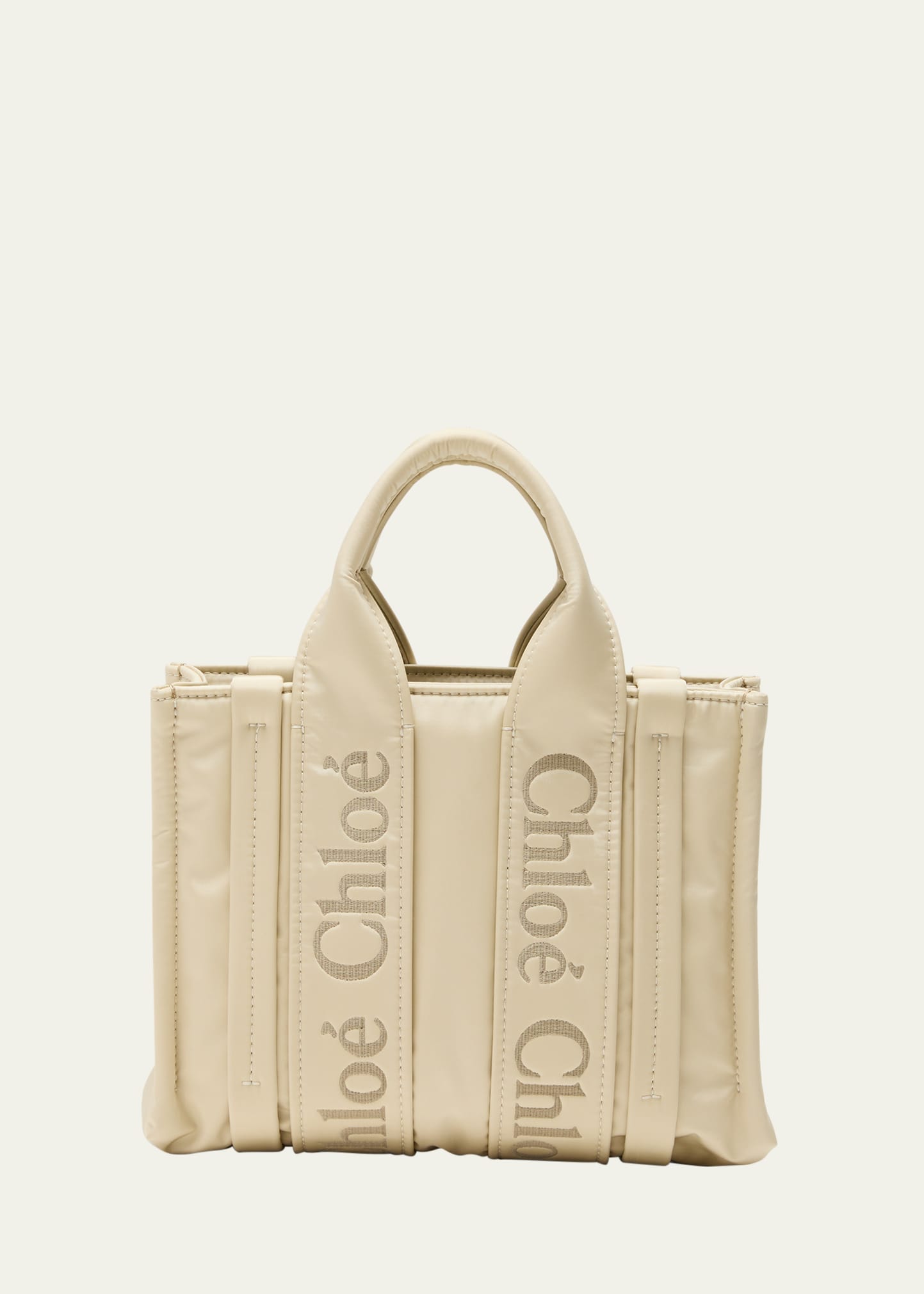 CHLOÉ Woody large embroidered leather-trimmed nylon tote