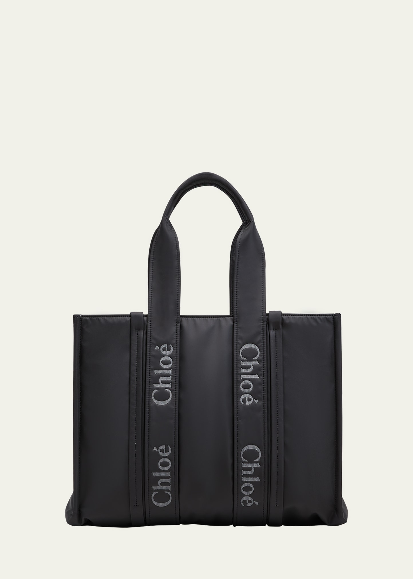 Chloé Woody Large Nylon Shopper Tote Bag In Black
