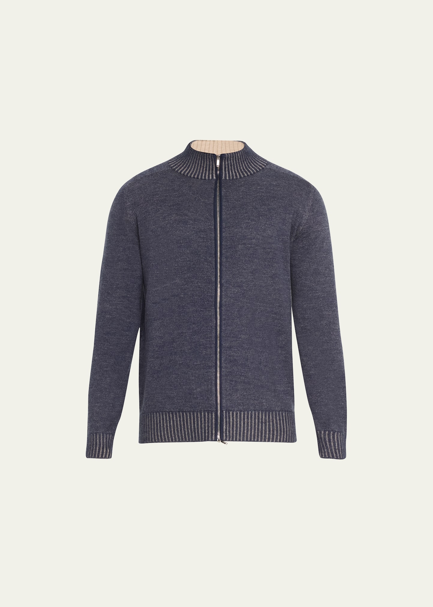 Fioroni Men's Duvet Cashmere Full-zip Sweater In Blue