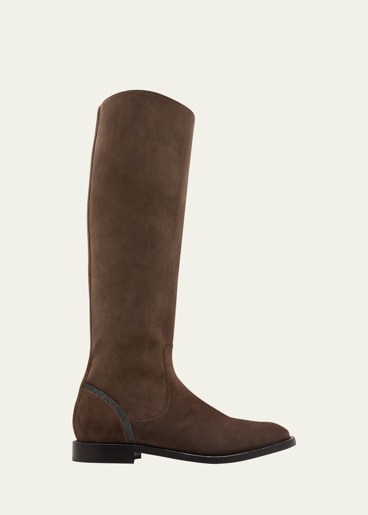 Brunello Cucinelli Suede Monili Knee Boots In Medium Brown