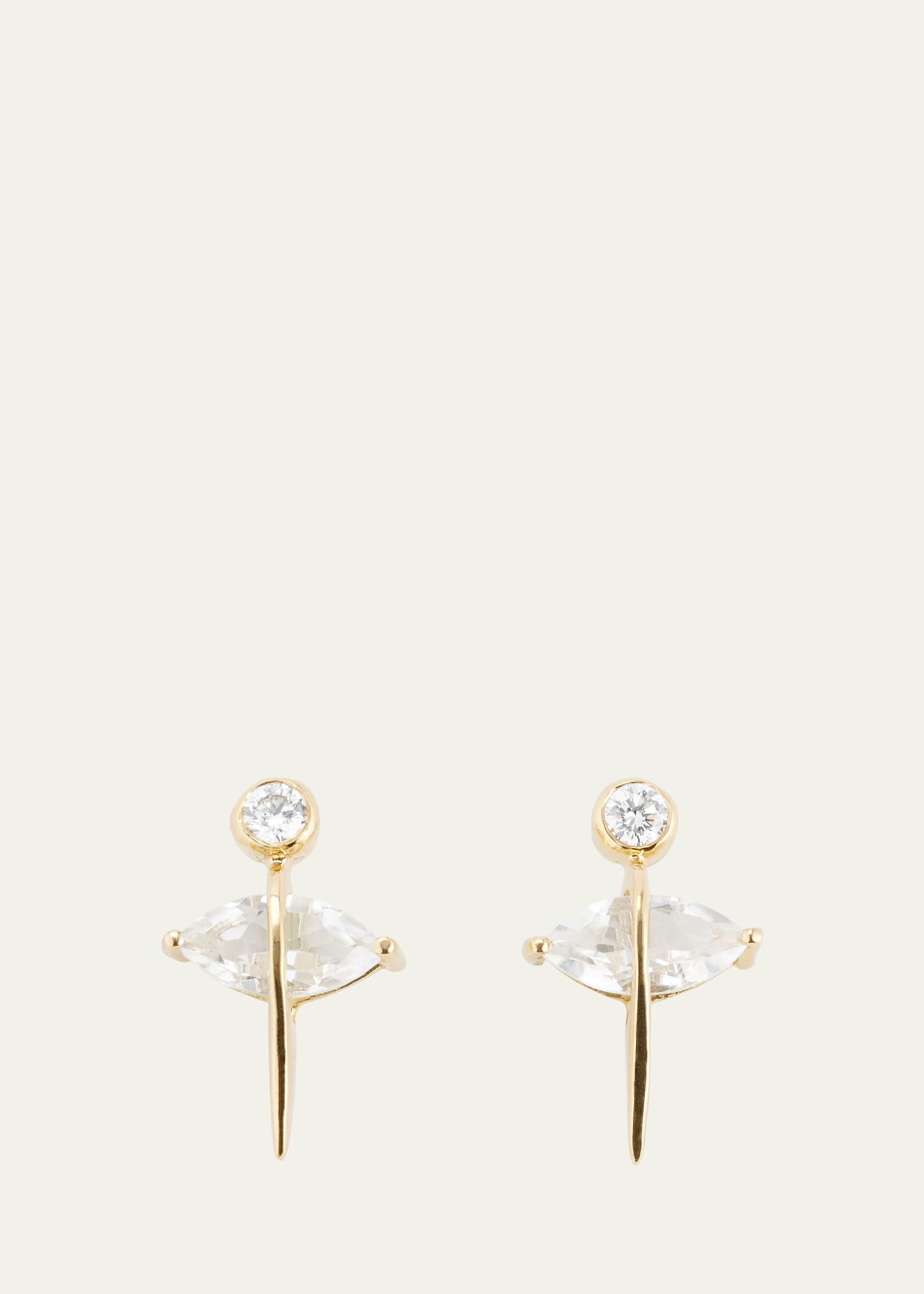 18K Yellow Gold Pierced Pear Marquise Stud Earrings