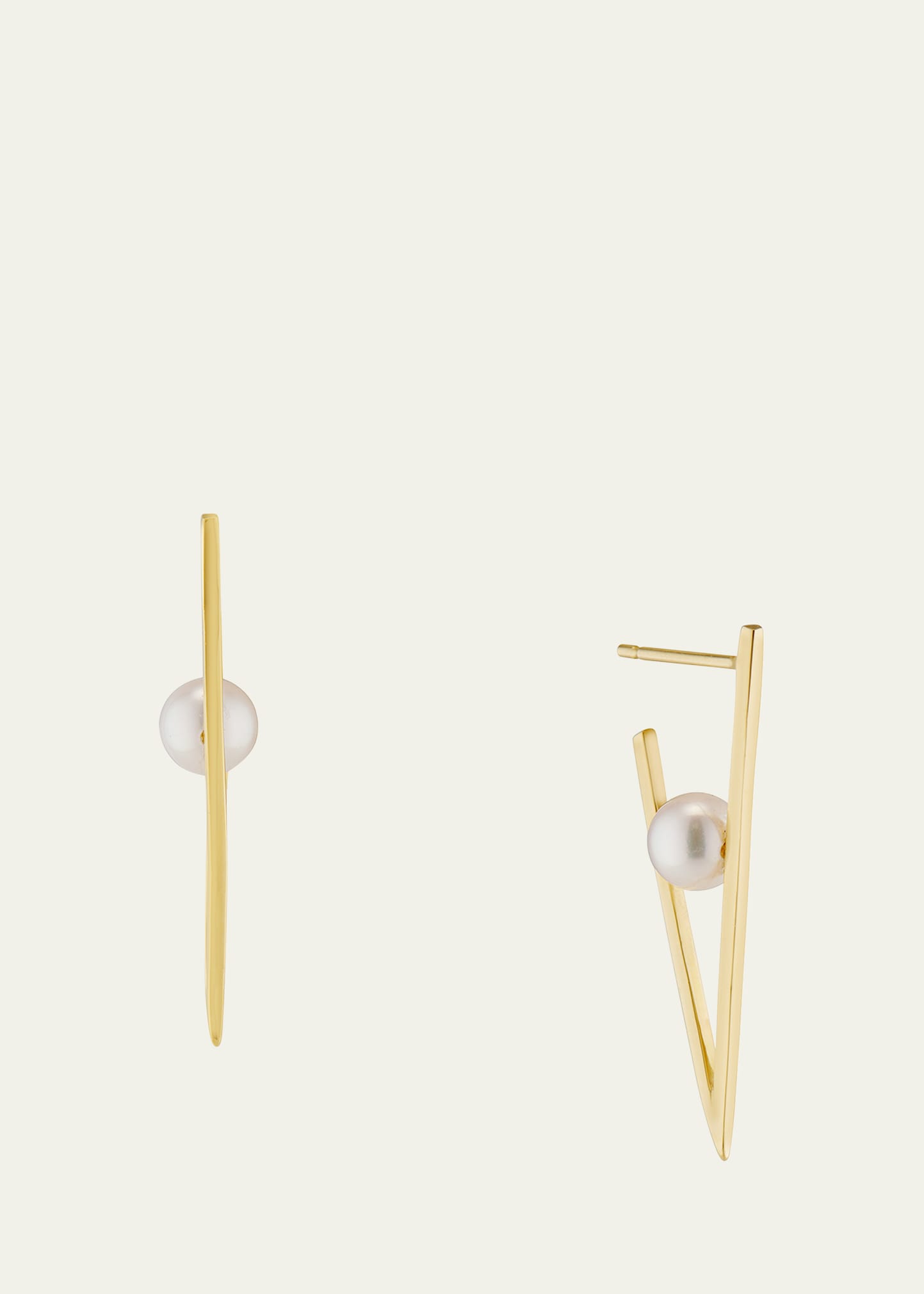 18K Gold Pearl Triangle Hoop Earrings