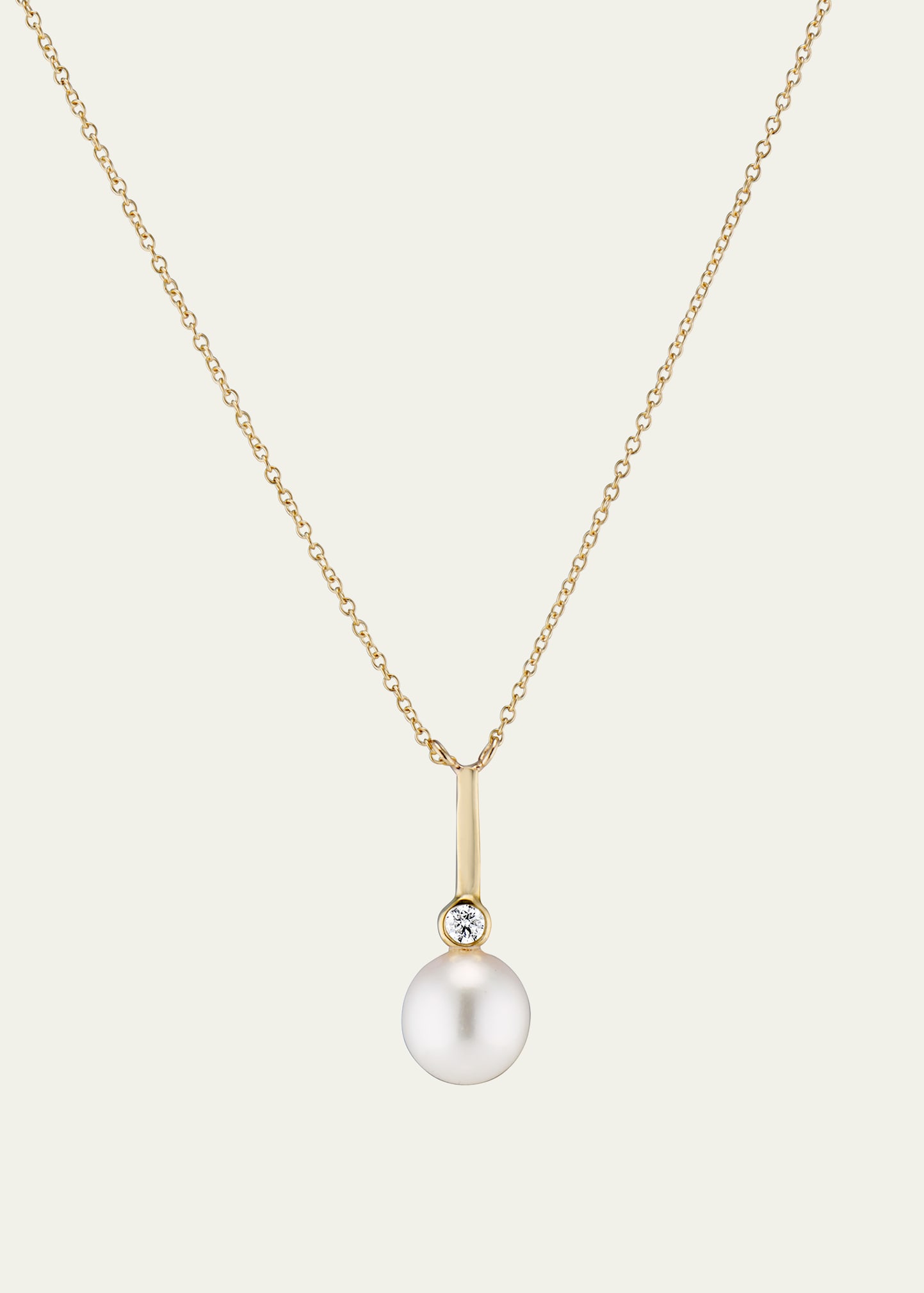 6mm Pearl and Diamond Drop Necklace in 18K Yellow Gold