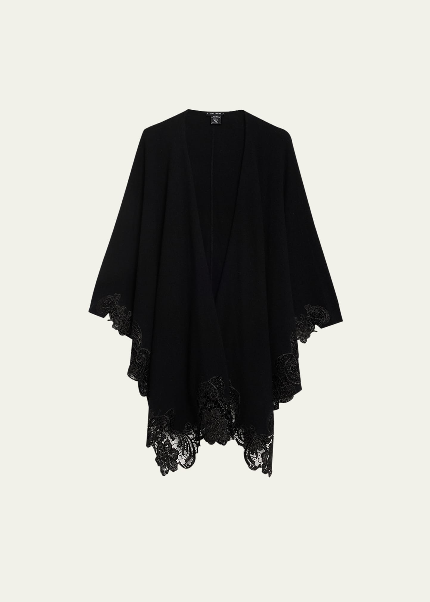Sofia Cashmere Cashmere Cape With Lace Trim In Black