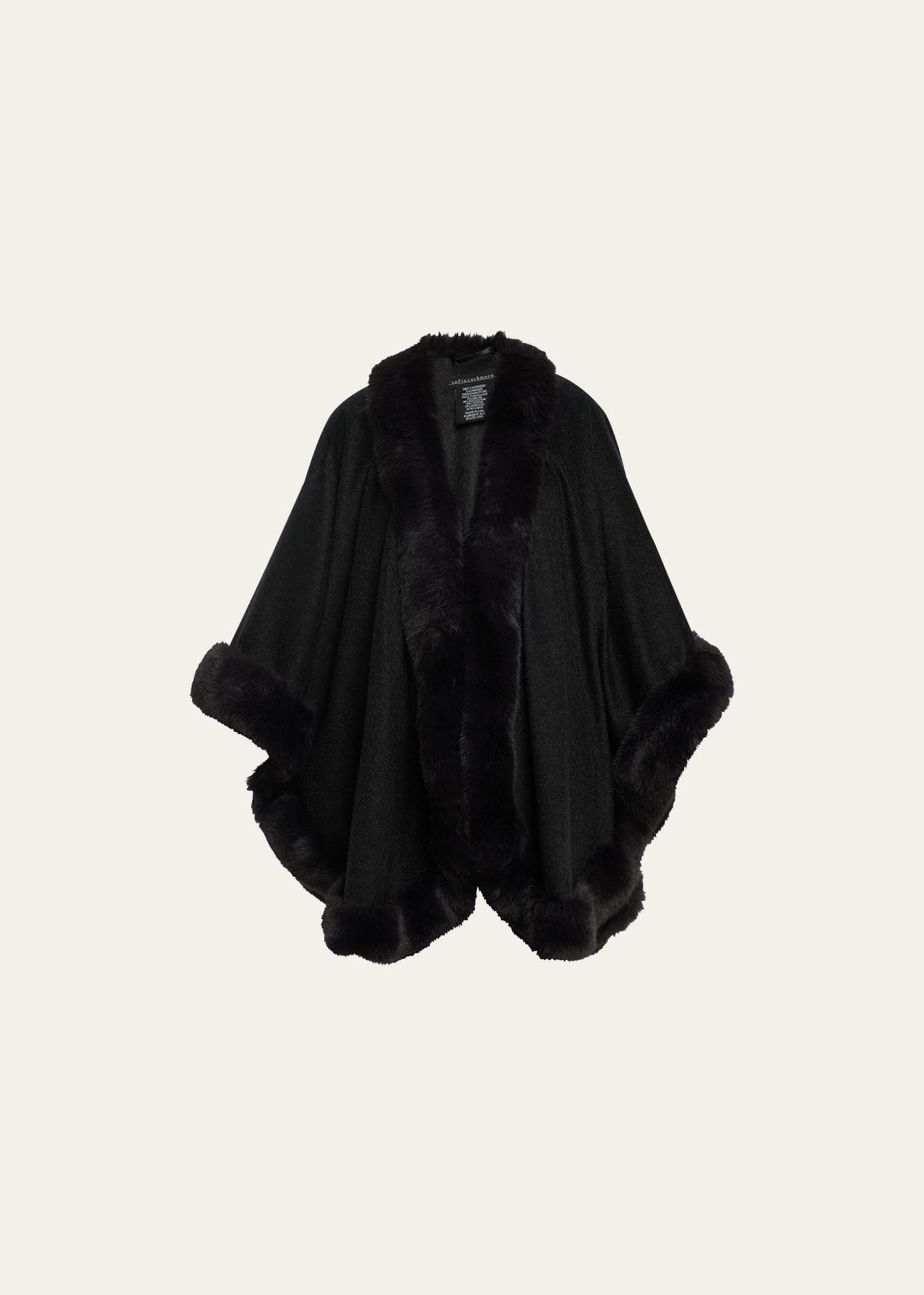 Sofia Cashmere Cashmere Cape With Faux Fur Trim In Charcoal With Cha