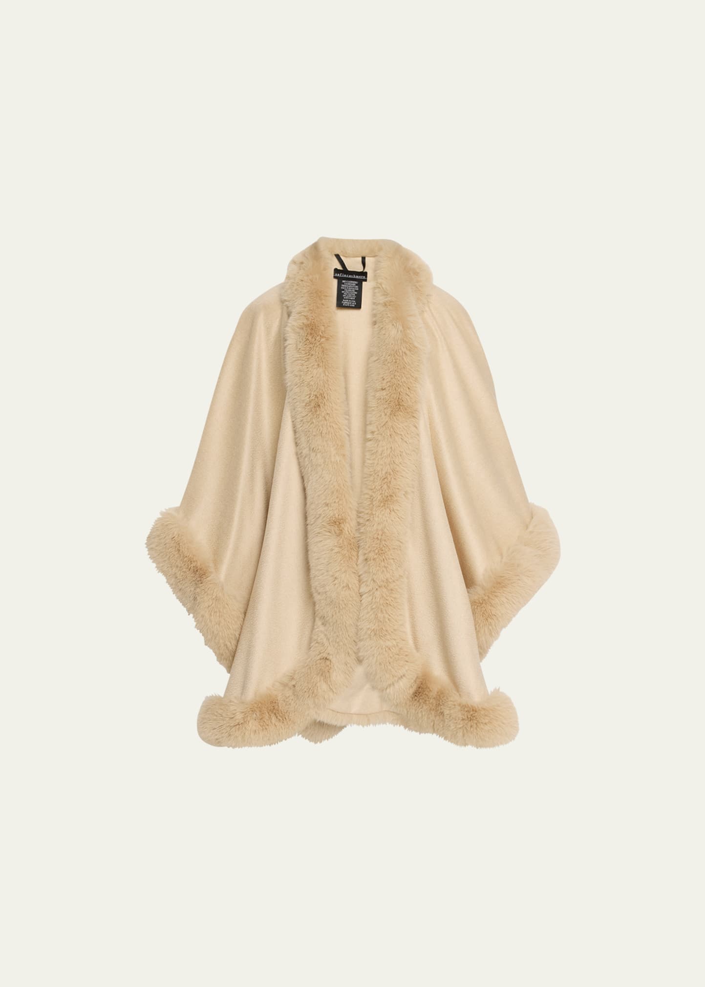 Sofia Cashmere Cashmere Cape With Faux Fur Trim In Champagne With Ch