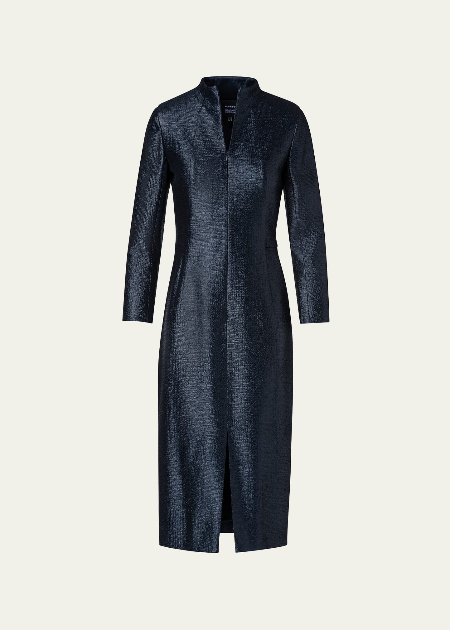 Akris Lurex Zip-front Sheath Midi Dress In Charcoal Grey