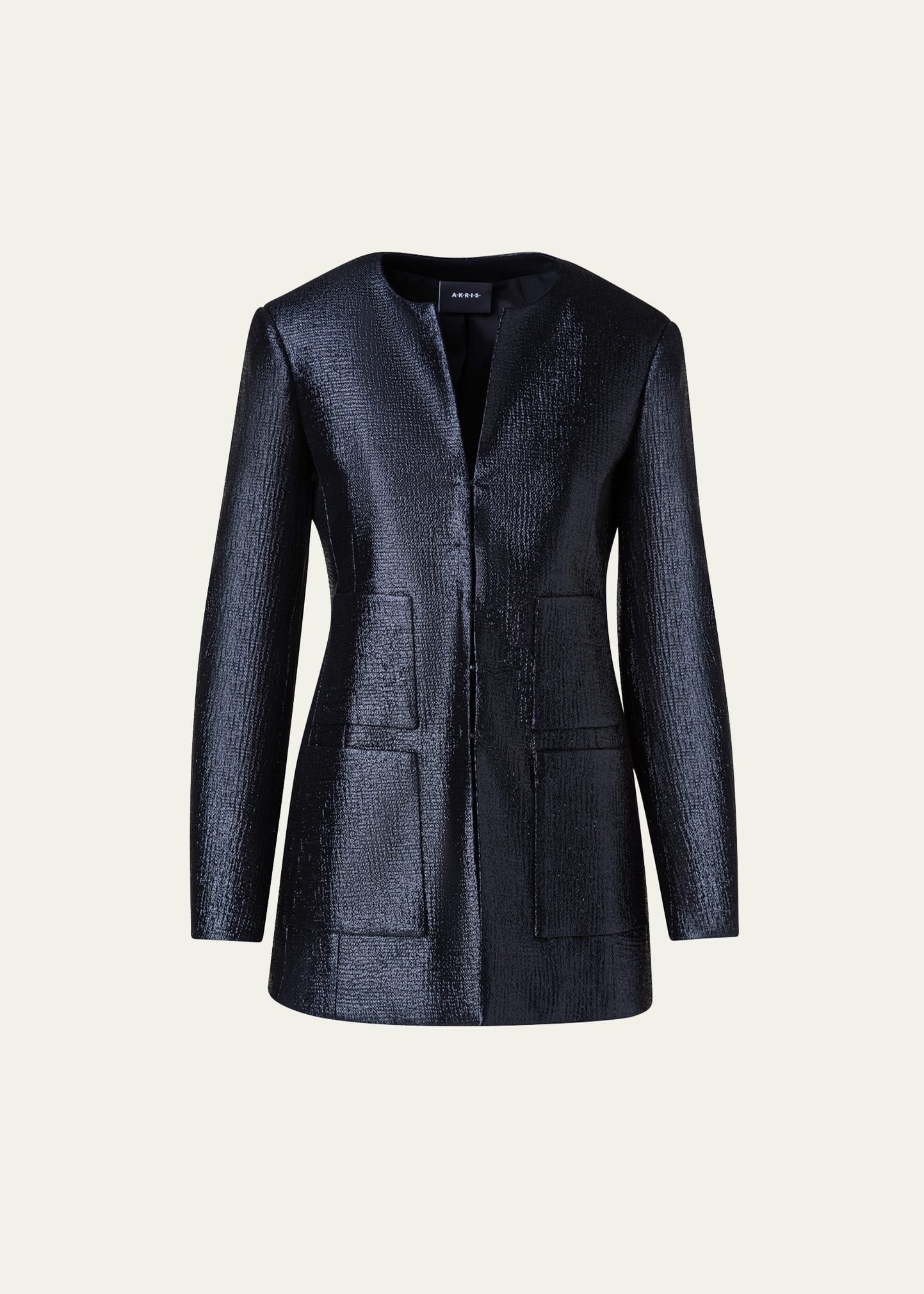 Akris Long Lurex Jacket In Charcoal Grey