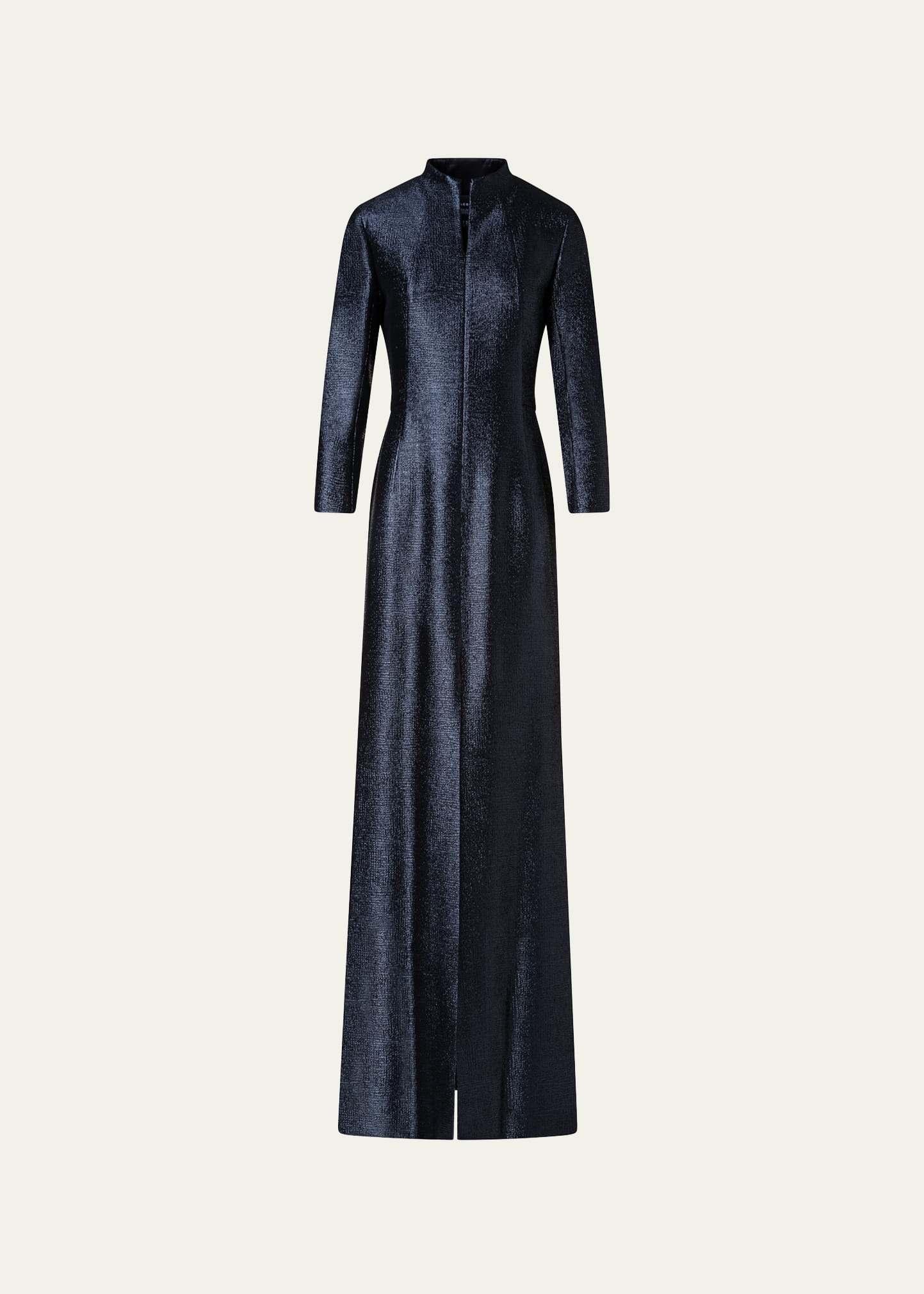 Akris Long Lurex Slit Sheath Dress In Charcoal Grey