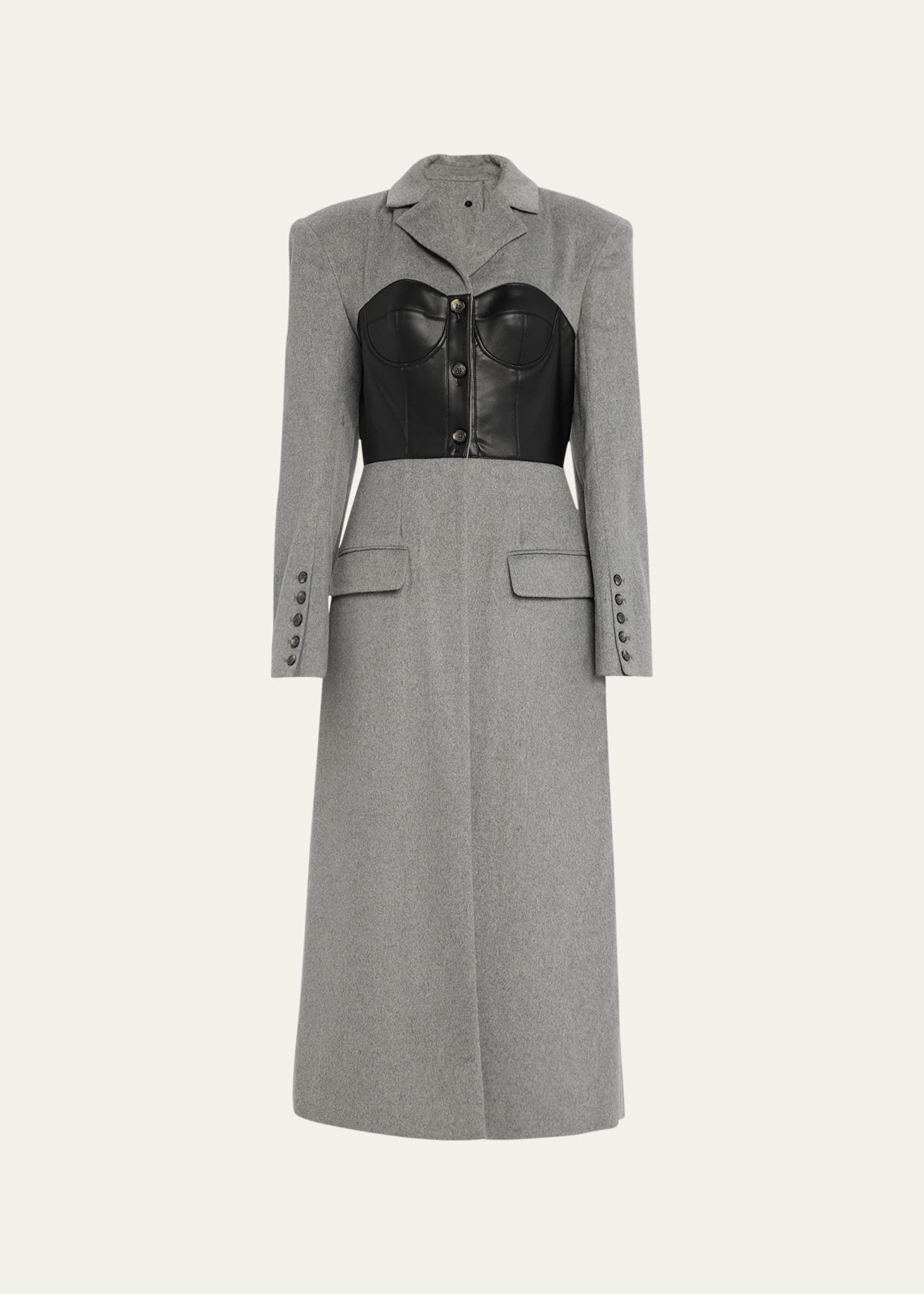 Faux Leather Corset Wool Tailored Coat