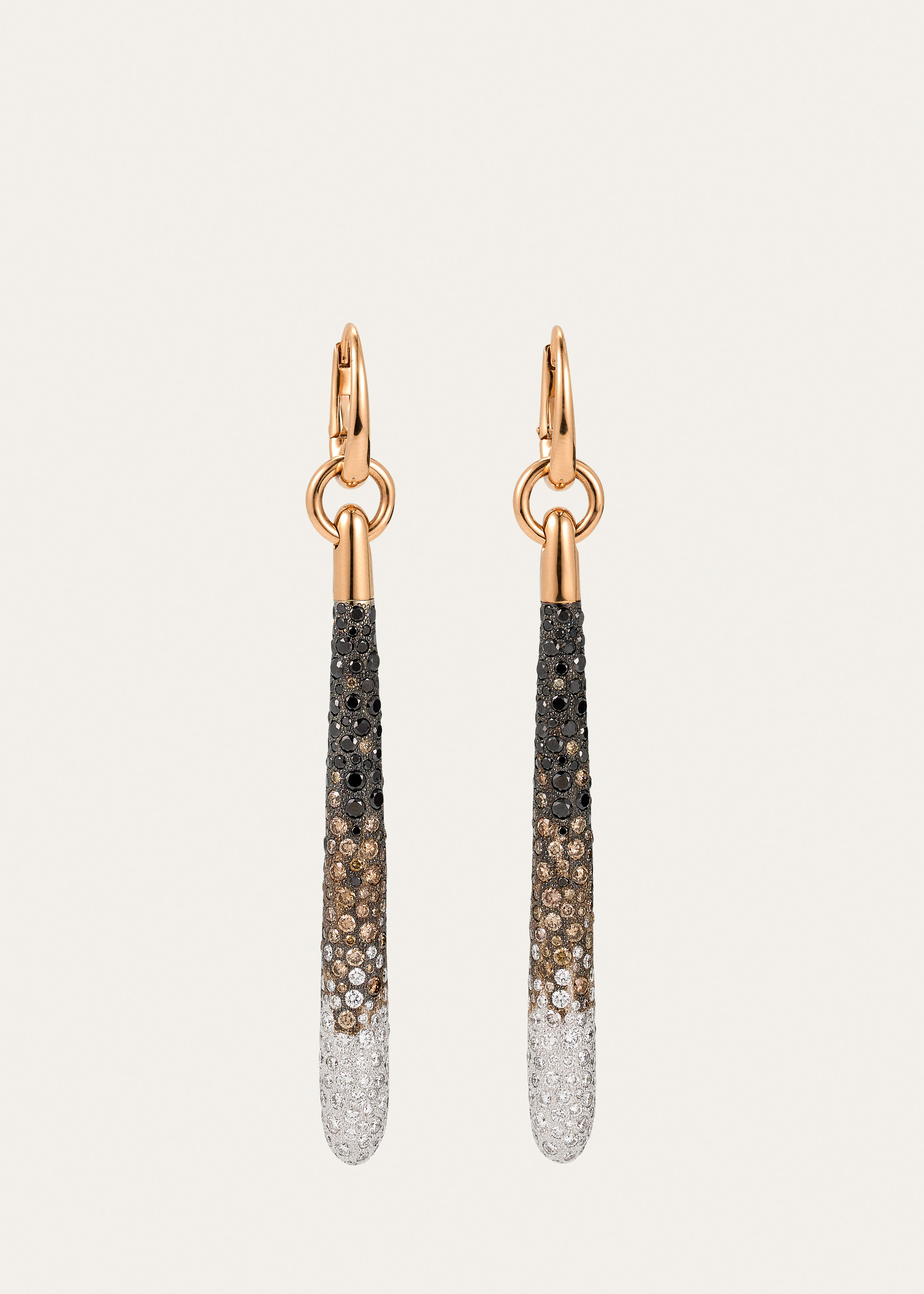 POMELLATO 18K ROSE GOLD SABBIA EARRINGS WITH WHITE, BROWN AND BLACK DIAMONDS